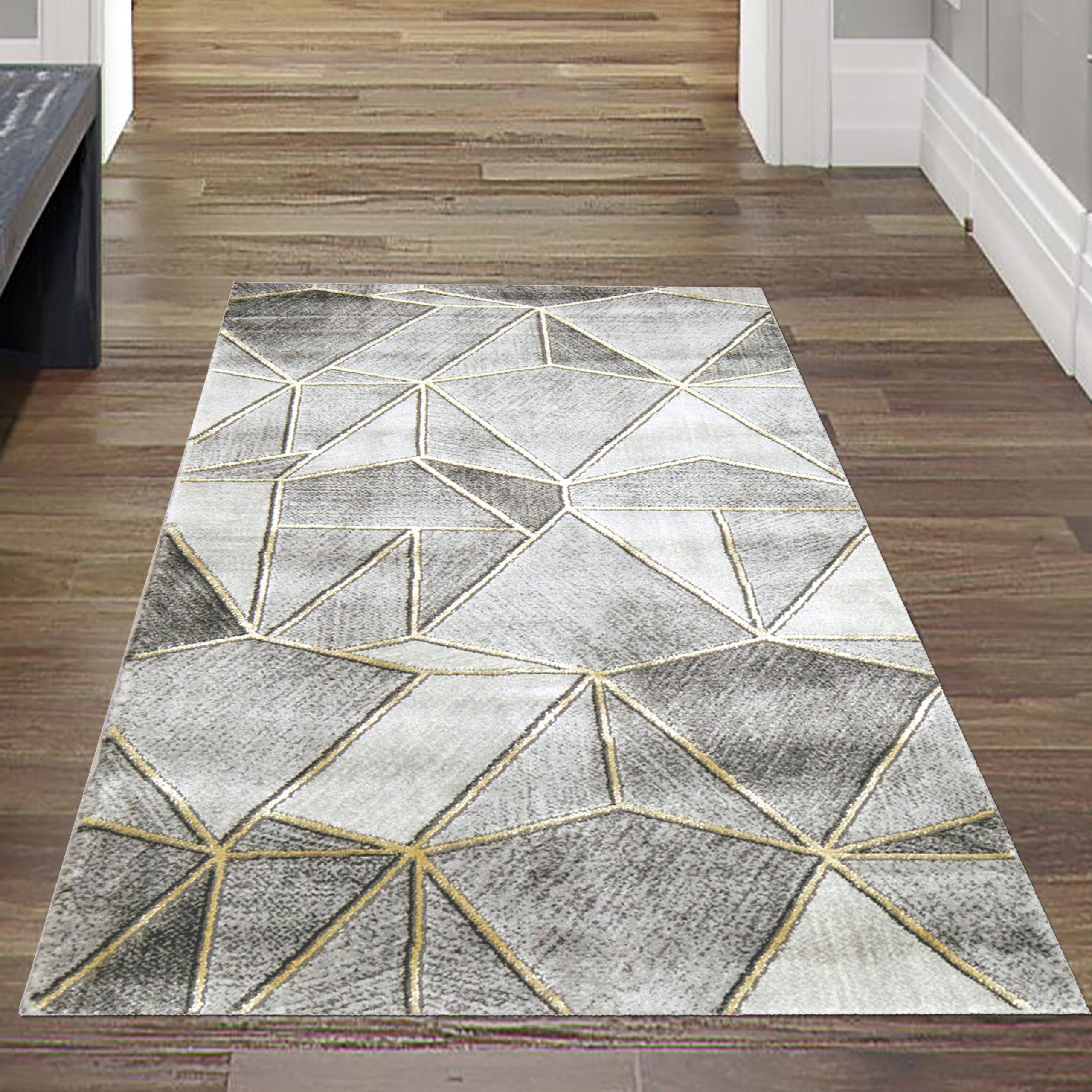 Teppich »Teppich Design Teppich Wohnzimmer geometrisches Muster in grau  gold«, Teppich-Traum, rechteckig, Höhe: 12 mm