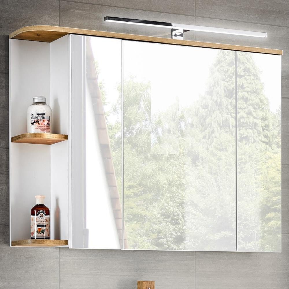 Lomadox Spiegelschrank CAMPOS-56 Badezimmer mit LED, weiß mit Wotaneiche, B günstig online kaufen