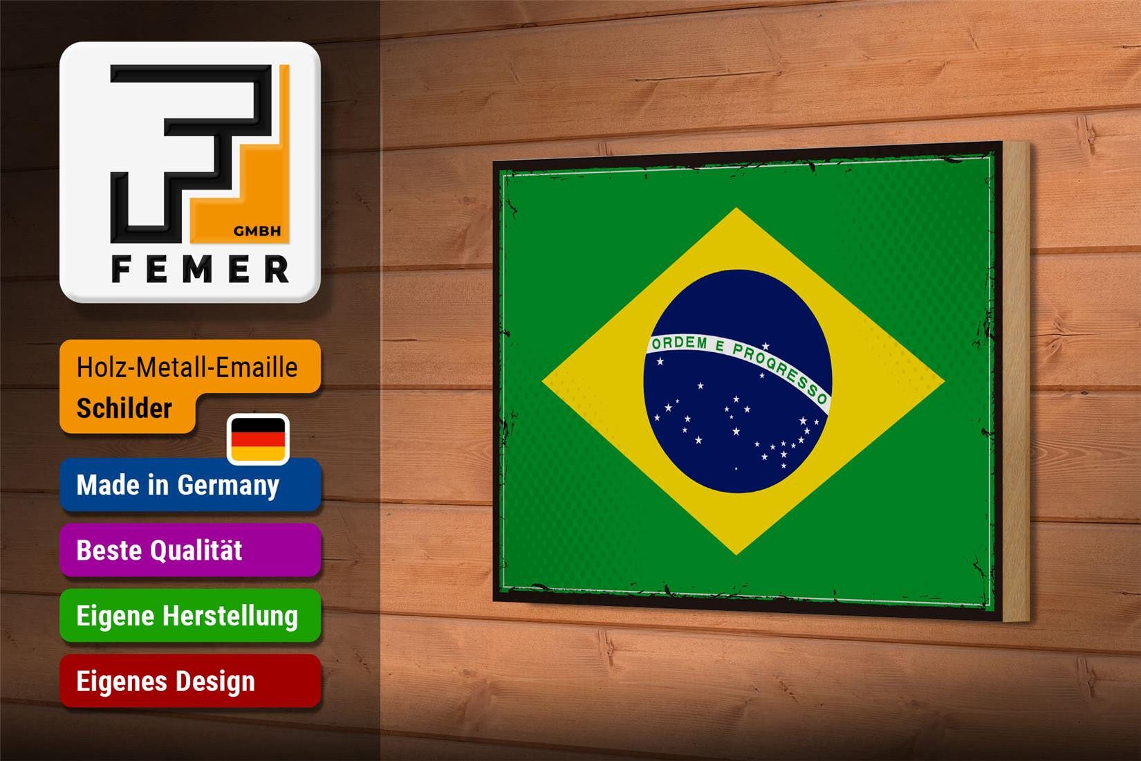 Femer GmbH Holzbild Flagge Brasiliens 18x12 cm Retro Flag of Brazil, Flaggen (1 St), Glatte Holzfaserplatte (MDF), vorn beschichtet