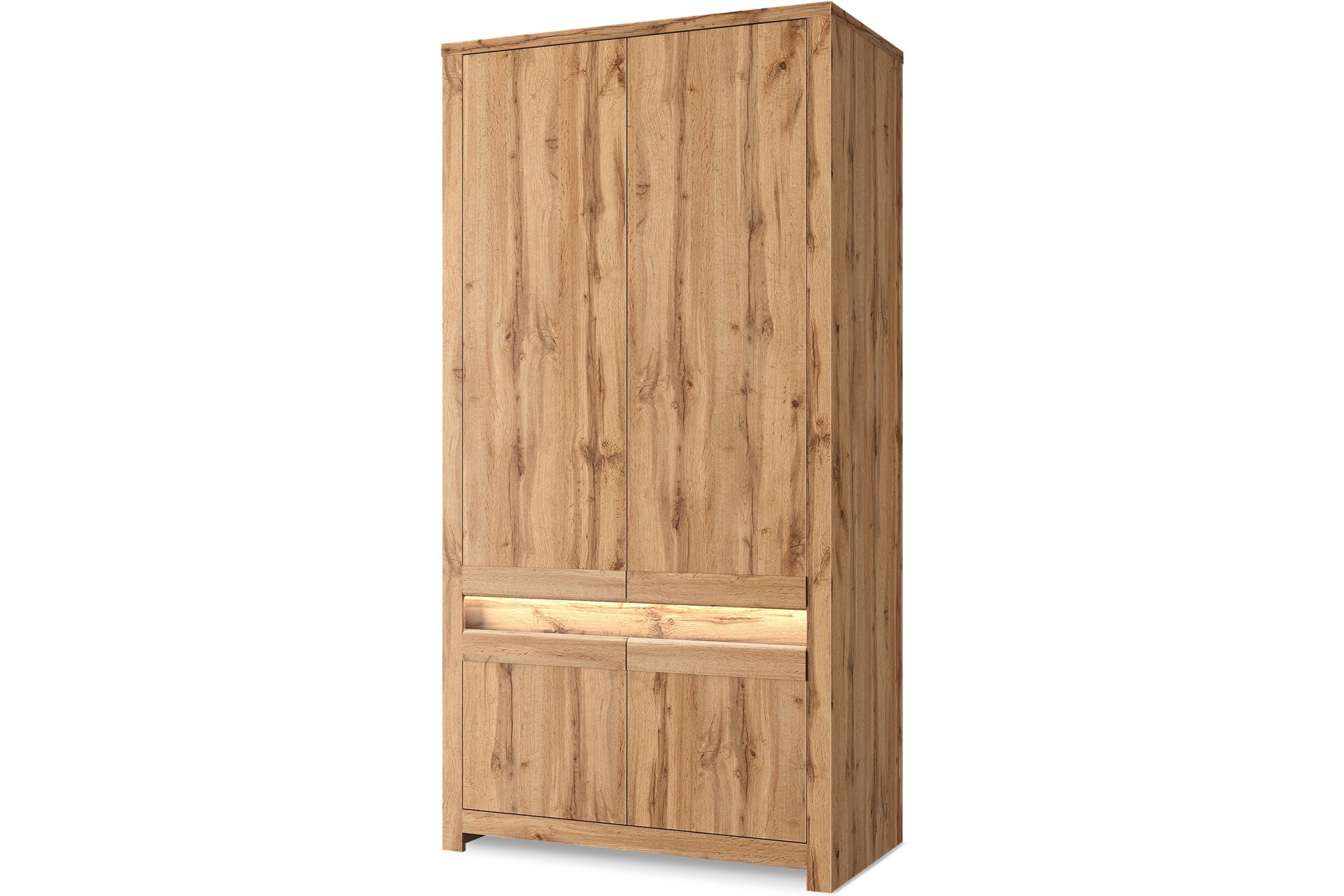 Konsimo Kleiderschrank SKELO Kleiderschrank mit Türen, mit Einlegeböde, Holztextur, zeitloses Design, einfache und funktionale Form | Kleiderschränke