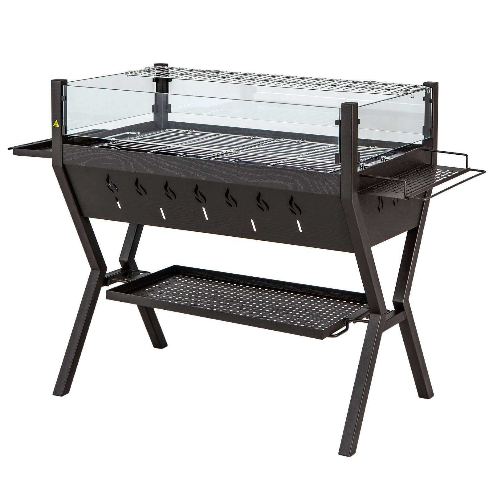 KOMFOTTEU Holzkohlegrill, 3 in 1 Gartengrill aus Edelstahl, BBQ Grill