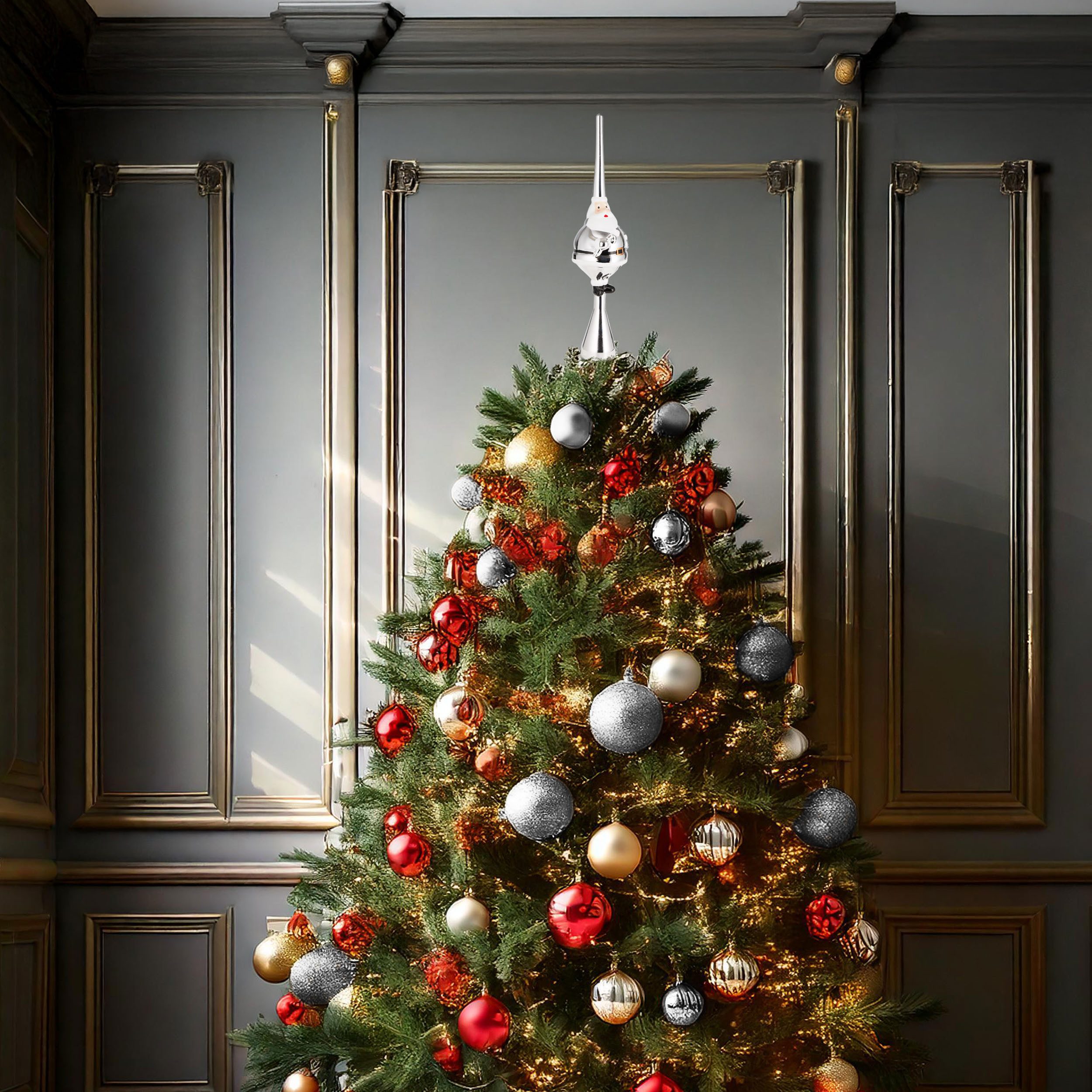 BRUBAKER Christbaumspitze Weihnachtsbaumspitze Dicker Santa - Christbaumspitze glänzend - 35 cm (1-tlg), Baumspitze Weihnachtsmann - Weihnachtsbaum Spitze - Tannenbaum Deko