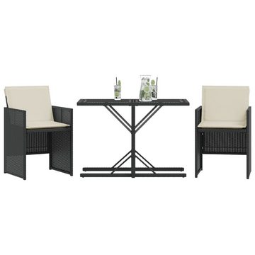 vidaXL Gartenlounge-Set 3-tlg. Bistro-Set mit Kissen Schwarz Poly Rattan, (1-tlg)