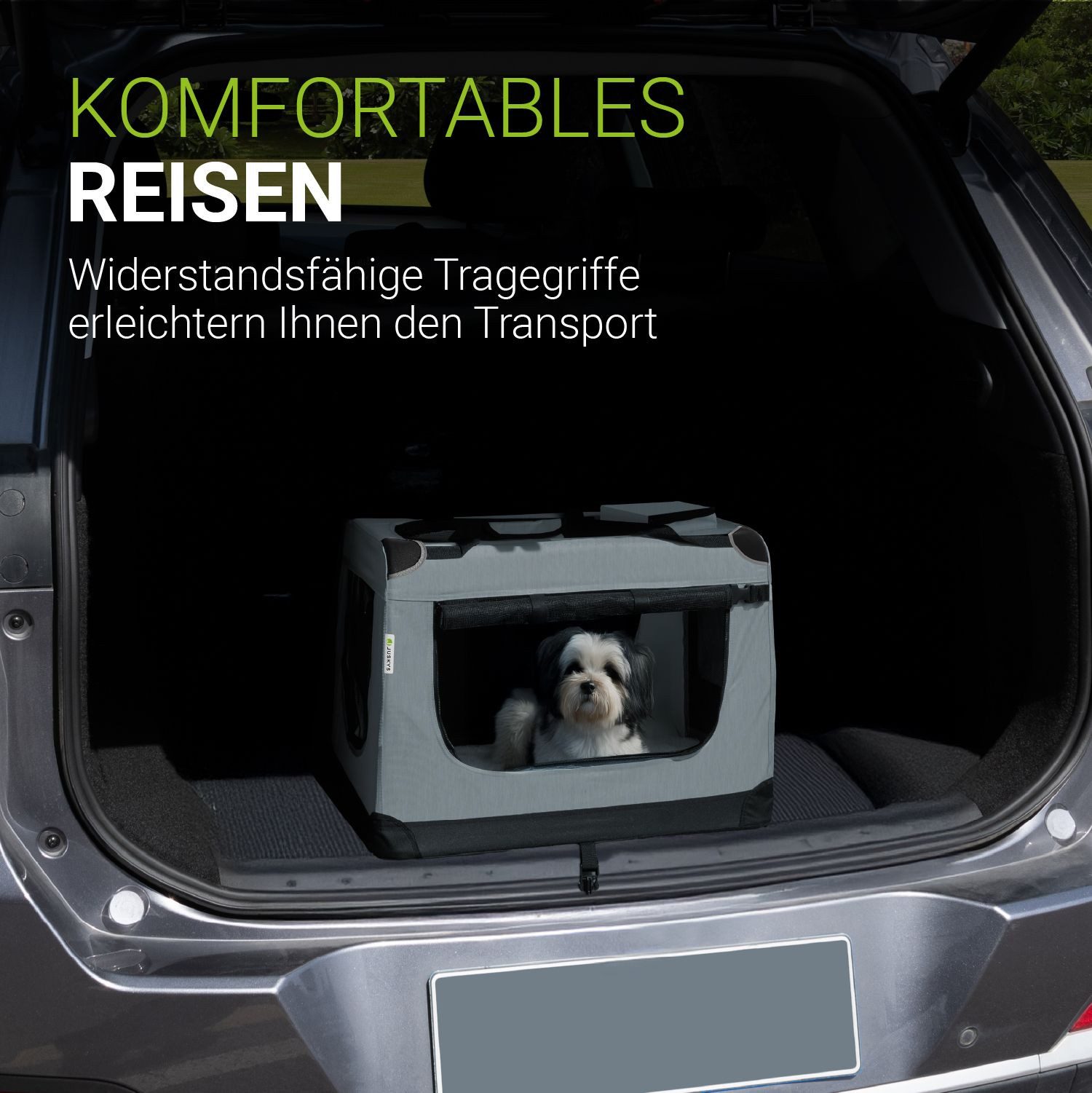 Juskys Tiertransporttasche Lassie, mit Decke, Tasche, Griffen und Fressnapf