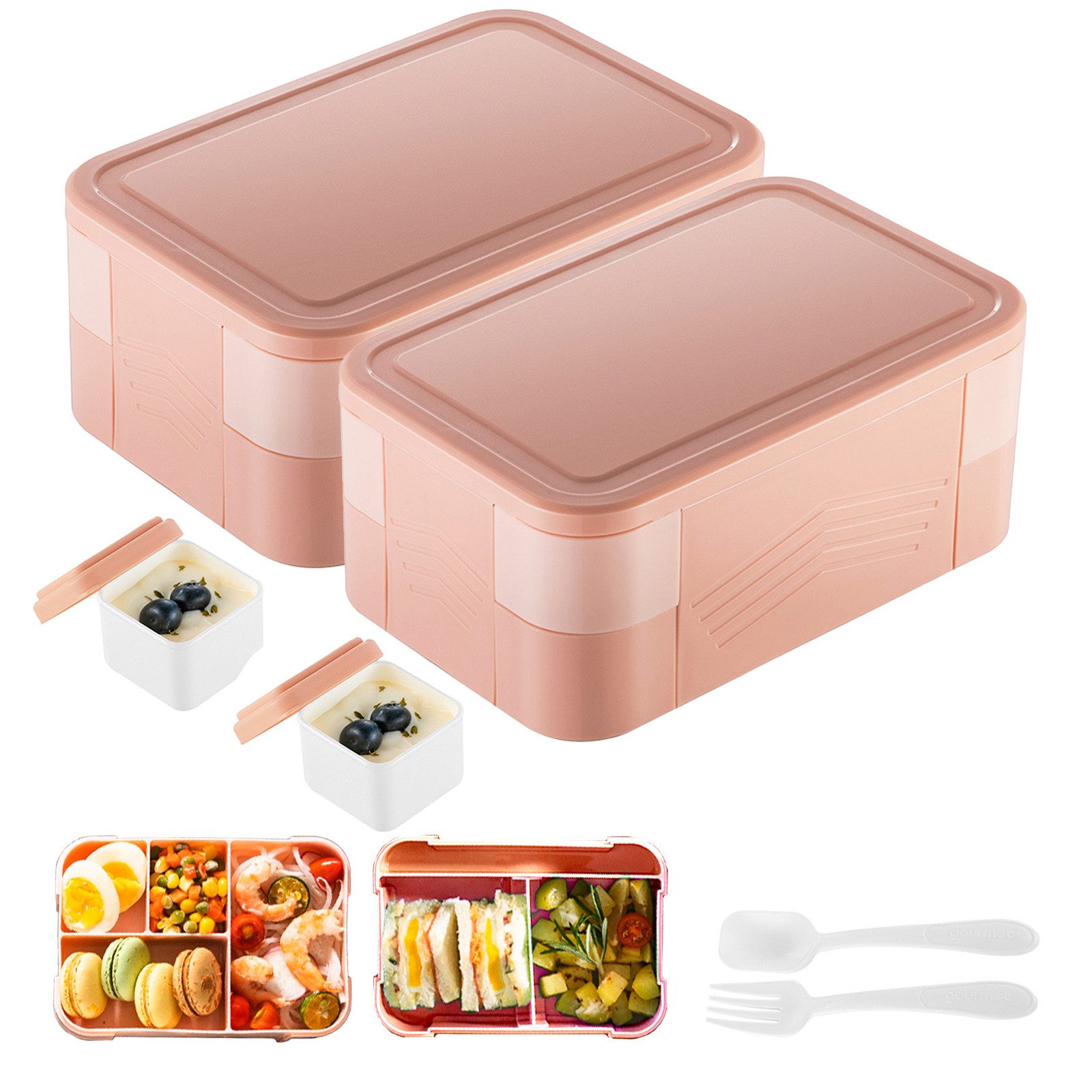 CALIYO Lunchbox 2-Tlg Lunchbox für Erwachsene, 1550ML Brotdose Kinder mit Fächern, (2-tlg), Auslaufsicher Bento Box Jausenbox für Picknick Arbeit Reisen