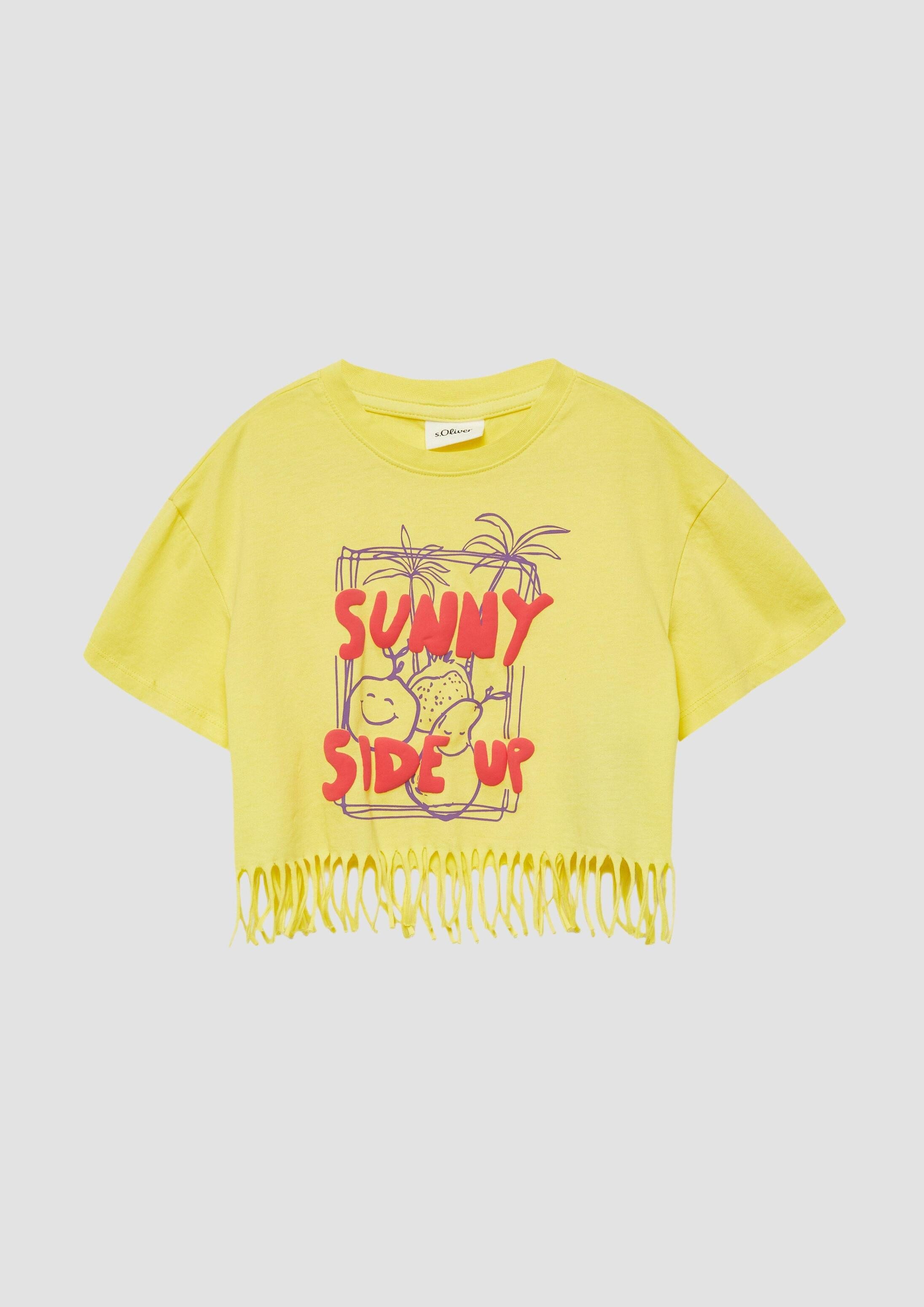 s.Oliver Kurzarmshirt T-Shirt Printshirt im Oversize-Fit mit Fransen