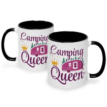 GRAVURZEILE Tasse mit Spruch - Camping Queen, Keramik, Farbe: Schwarz & Weiß