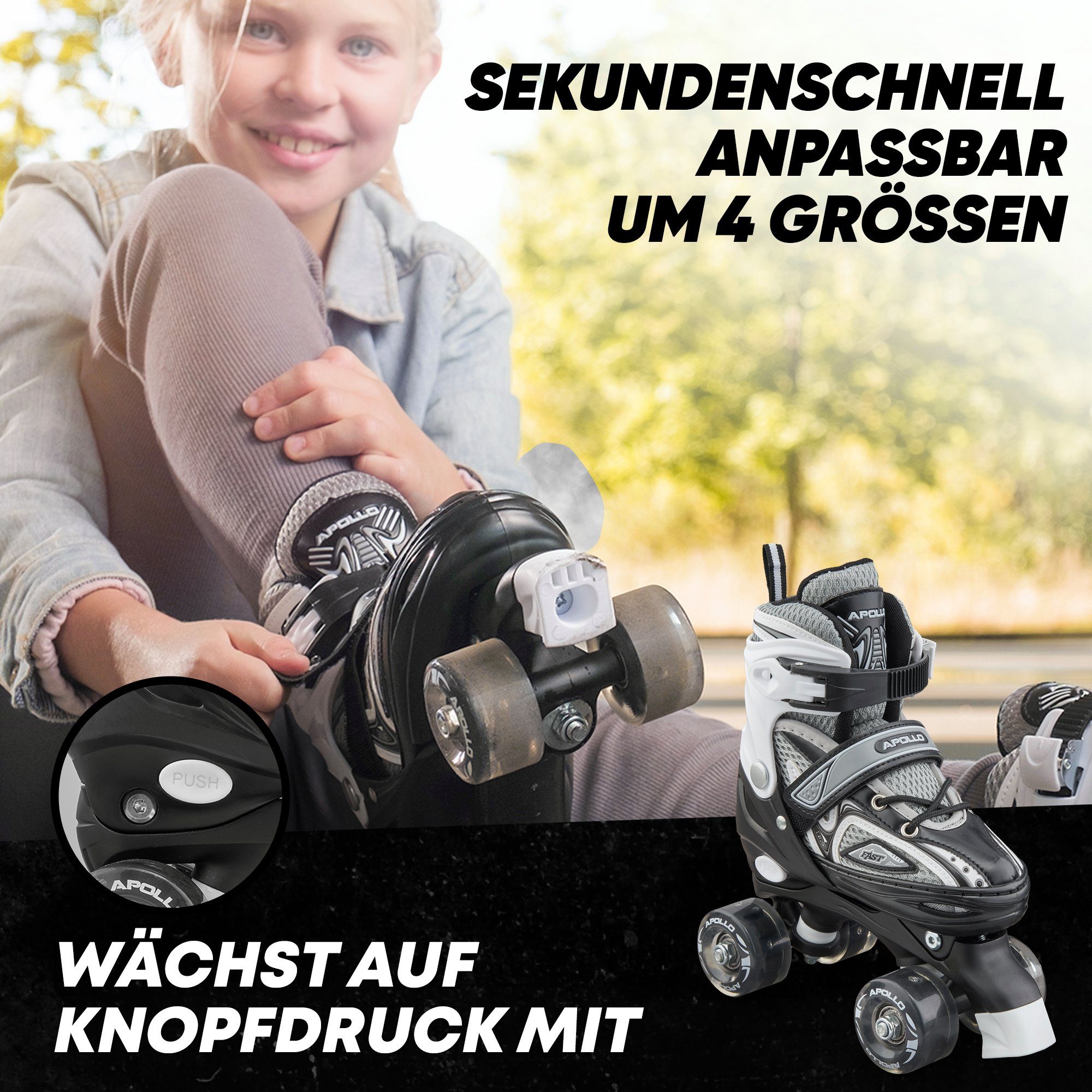 Apollo Rollschuhe LED Rollschuhe größenverstellbar Super Quads X-Pro, größenverstellbare Roller Skates für Mädchen und Jungen - Größen 31-42