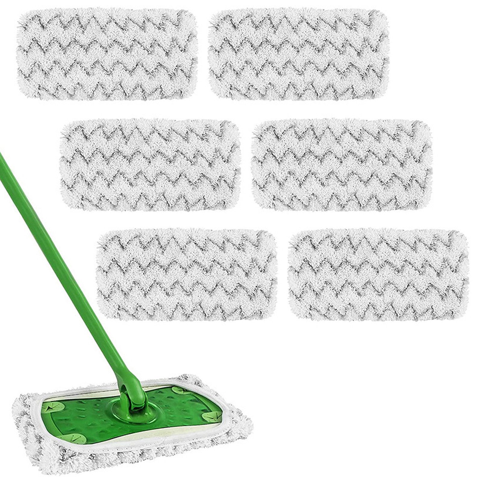 MOPUEA Wischmopp 6 Pack Wiederverwendbarer Wischbezug Mikrofaser passend für Swiffer, (Boden-Nachfüllungen für Hartholz, Fliesen, Laminat, 6-St., super saugfähig und einfach zu befestigen), waschbare Ersatz-Pads für Dampfreiniger