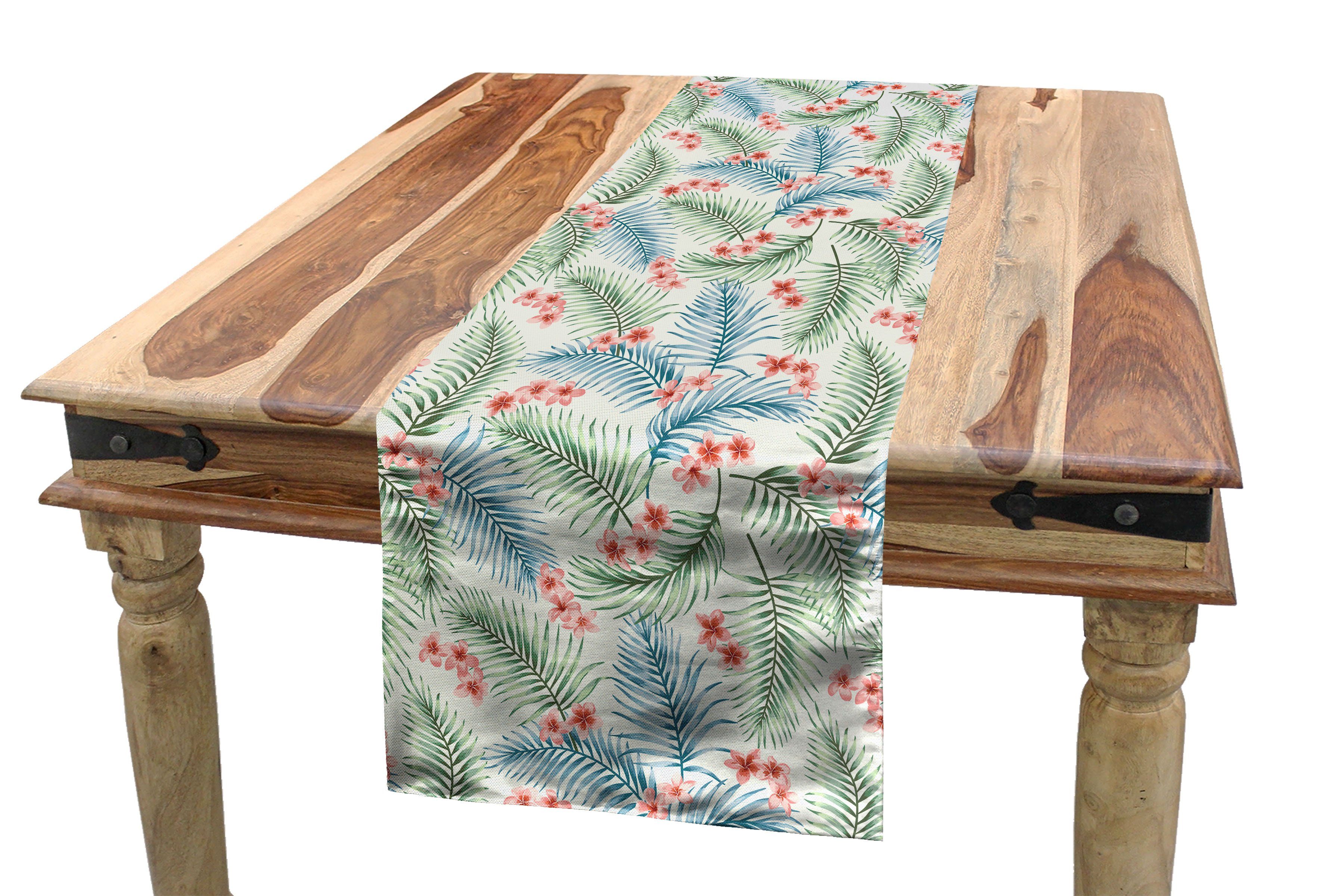 Abakuhaus Tischläufer Esszimmer Küche Rechteckiger Dekorativer Tischläufer, Luau Vintage Plumerias auf Blättern