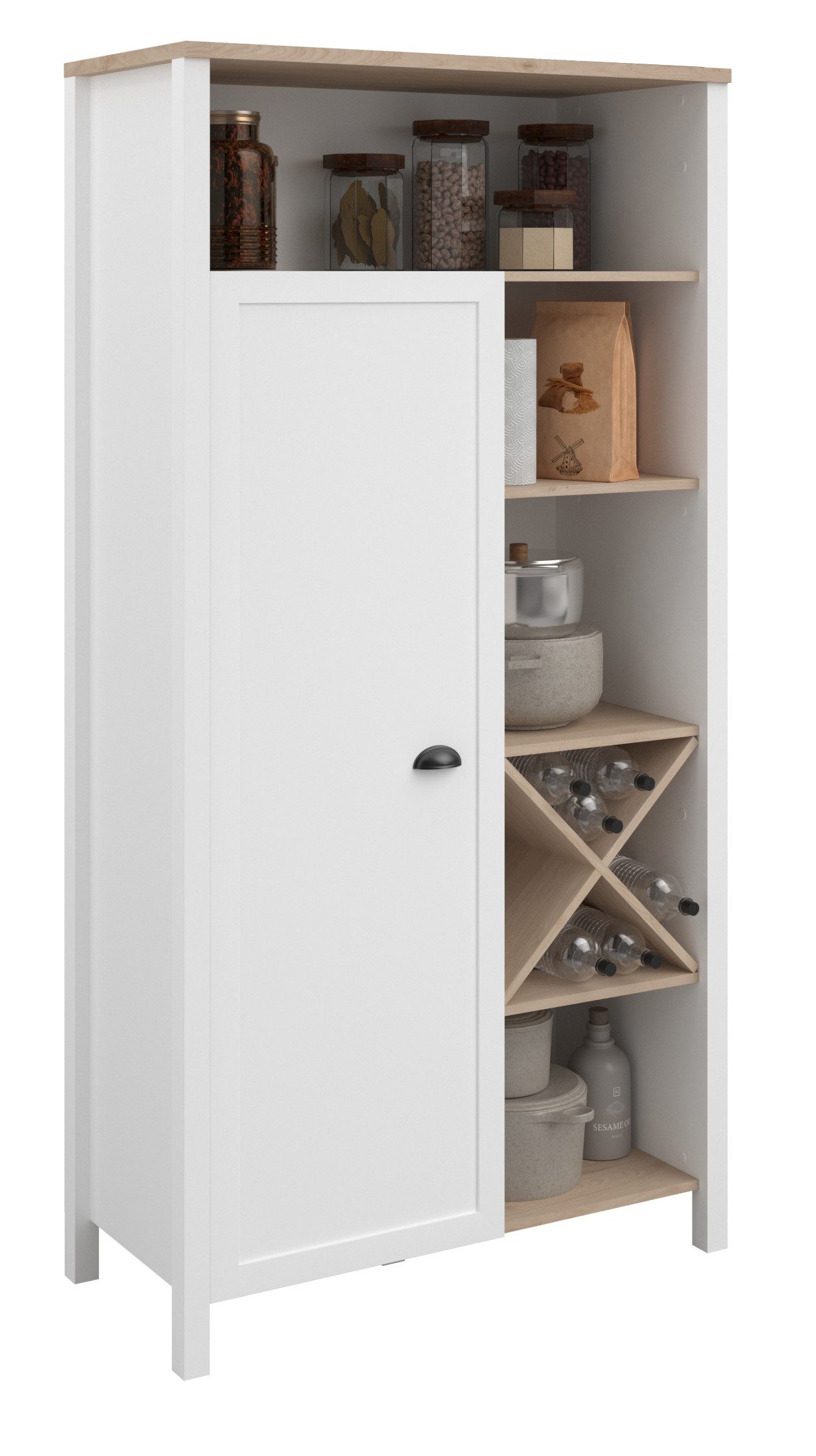 Parisot Mehrzweckschrank Parisot Buffet Cottage 11 Landhaus, 1 Tür, in Weiss / Eiche Dekor - 95x185x43cm (B/H/T)