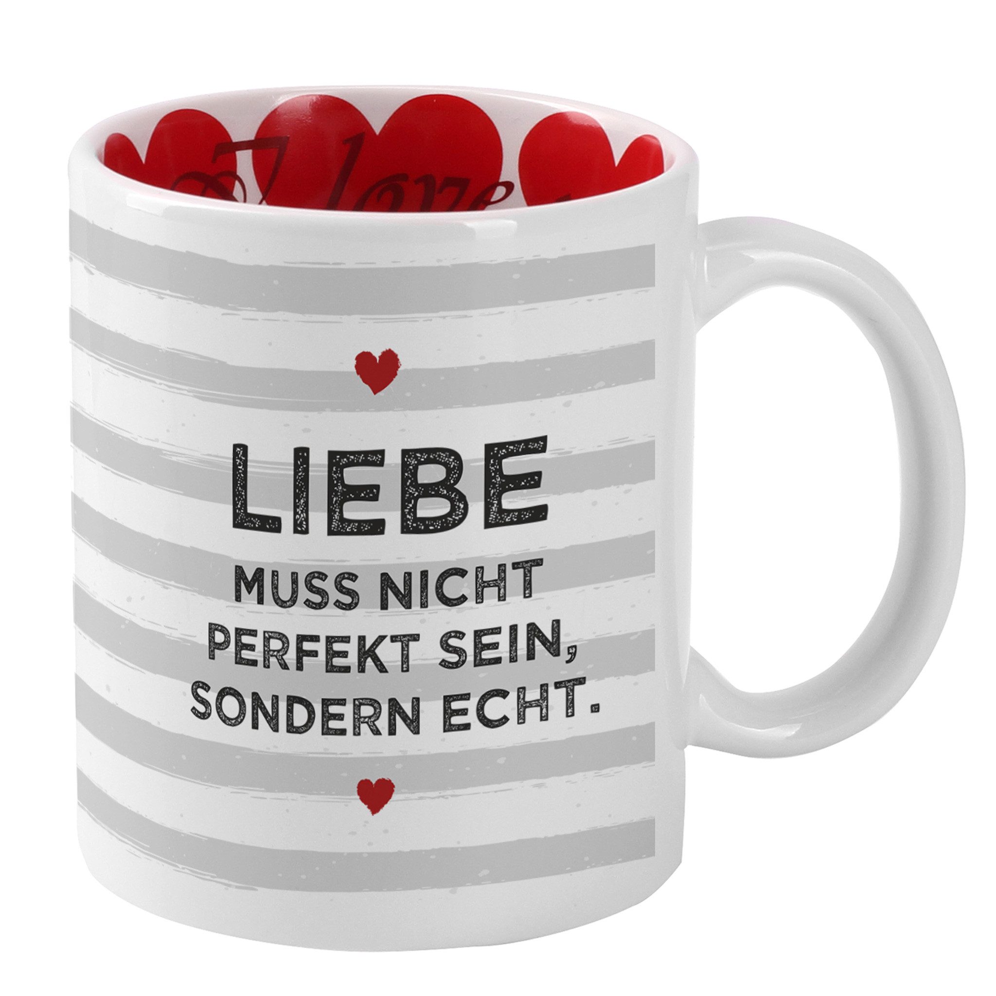 Herz & Heim Tasse mit Liebes-Motiven für Paare & Verliebte als Geschenk zum Valentinstag, innen & außen bedruckt