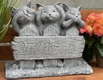 Stone and Style Gartenfigur Katzen Trio Willkommen