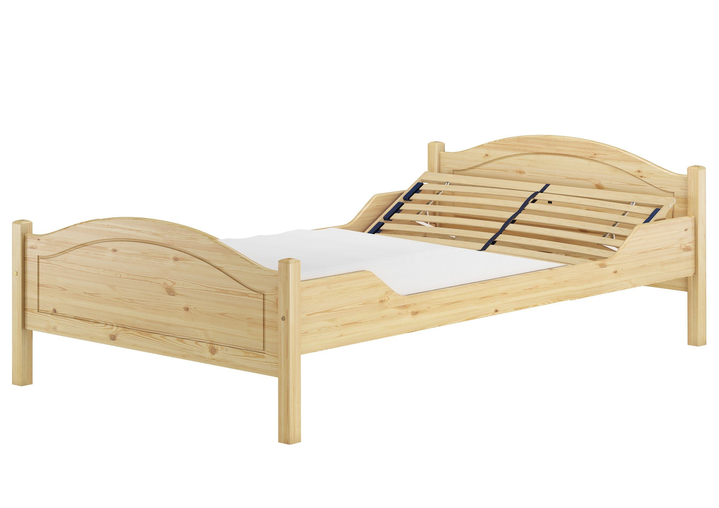 ERST-HOLZ Bett Breites Einzelbett 120x200 Kiefer Massivholz Landhausstil, Kieferfarblos lackiert