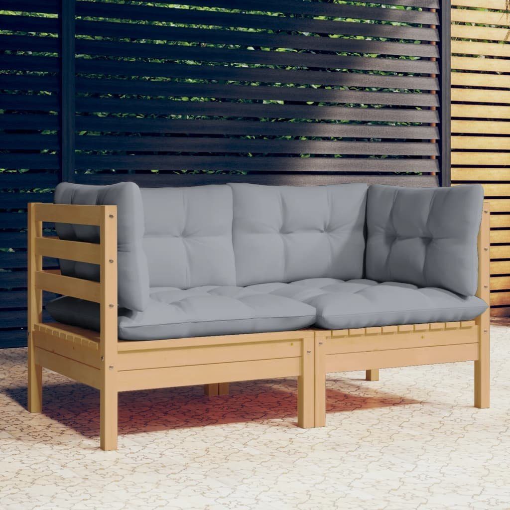 vidaXL Loungesofa 2-Sitzer-Gartensofa mit Grauen Kissen Massivholz Kiefer, 1 Teile Braun und Grau