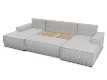 Sofnet Wohnlandschaft Totti U, mit Schlaffunktion und Bettkasten, U-Form Couch, Cord Stoff, Schlafsofa mit Wellenfeder