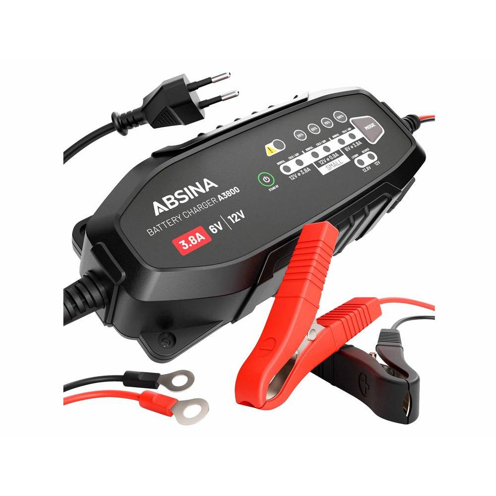 ABSINA Blei-/LiFePO4 Ladegerät A3800 301008 Autobatterie-Ladegerät (Auffrischen, Regenerieren, Batterieprüfung, Ladeüberwachung)