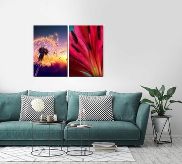 Sinus Art Leinwandbild 2 Bilder je 60x90cm Pusteblume Orchidee rote Blüte Sommer Dekorativ Entspannend positive Energie