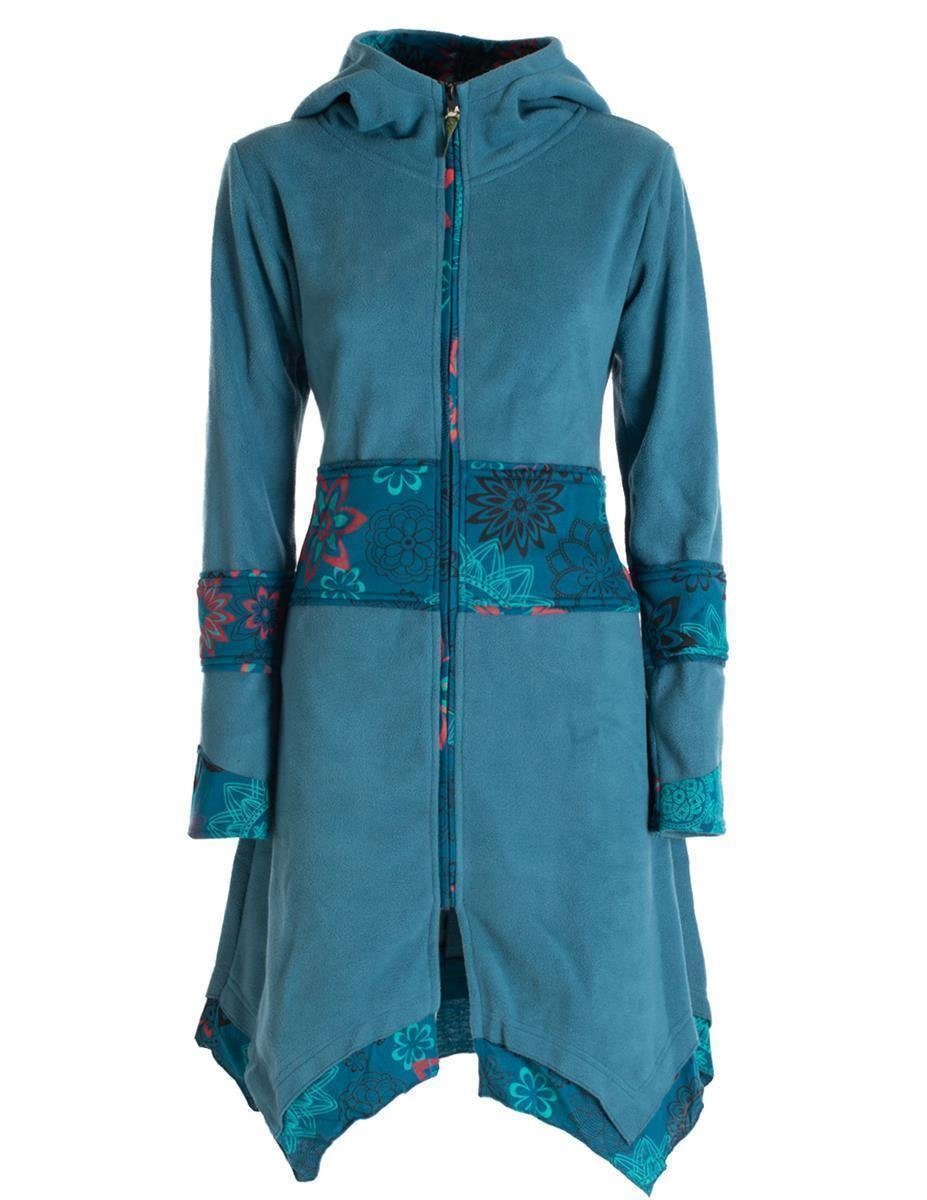 Vishes Kurzmantel Fleece Mantel Fleecemantel Hooded Cardigan Zipfelkapuzenjacke Goa, Gothik, Ethno, Boho Style türkis