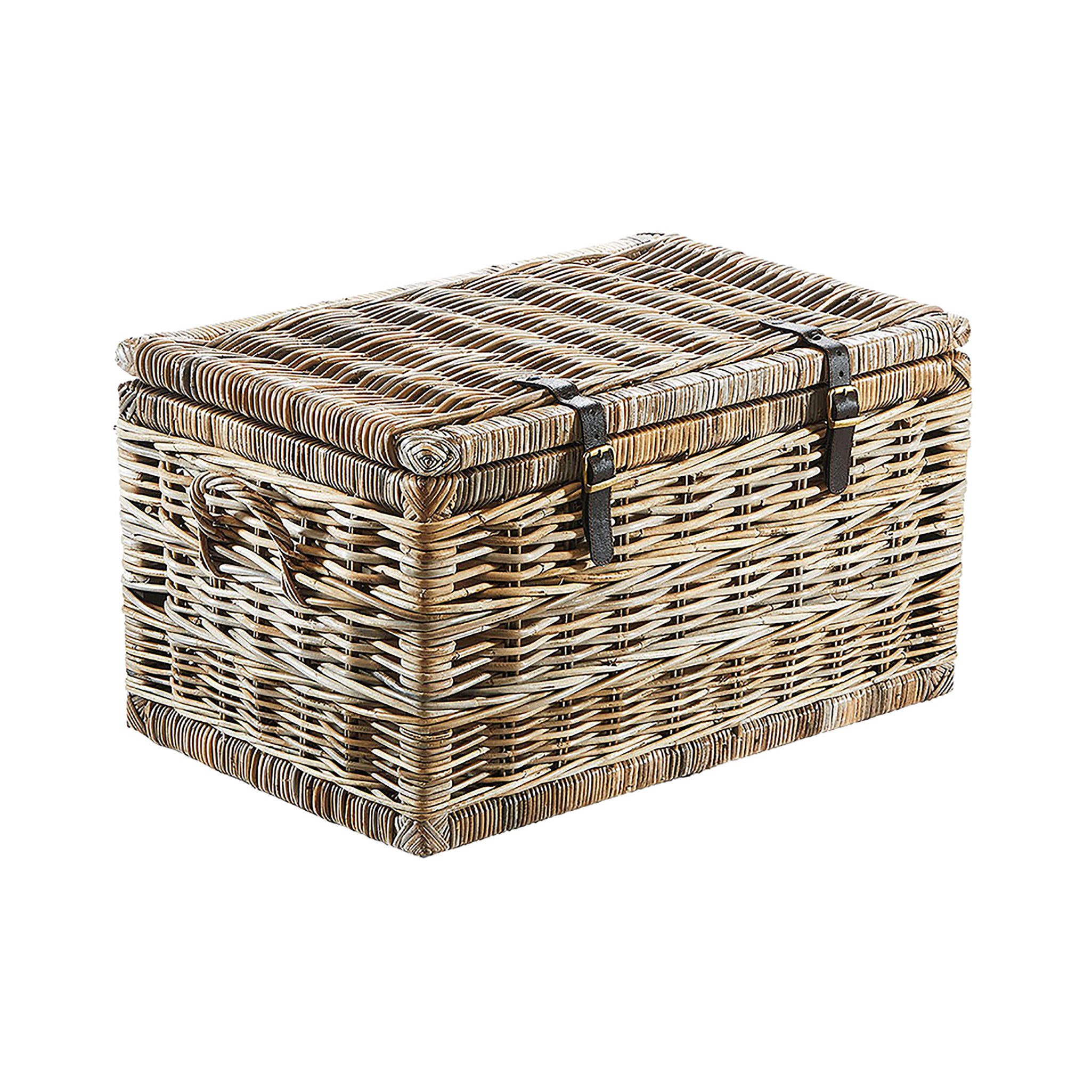Truhe Sitztruhe aus Rattan mit Griffen Kubu Grau 70 cm