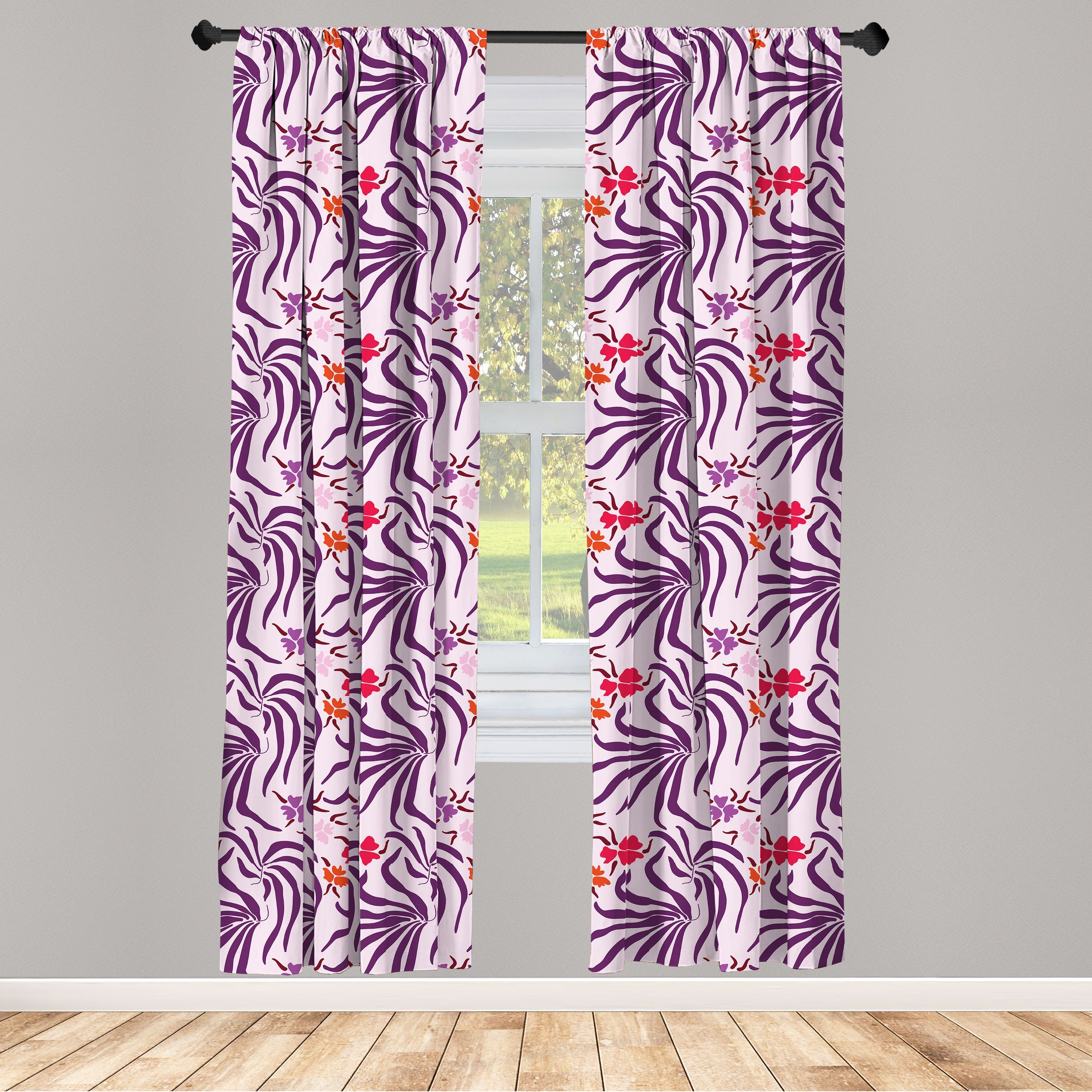 Gardine Vorhang für Wohnzimmer Schlafzimmer Dekor, Abakuhaus, Microfaser, Blumen Sehr große Blätter und Blumen-Kunst