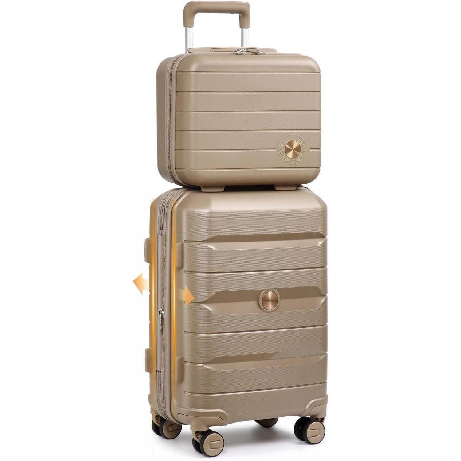 LuxusKollektion Kofferset Koffer Hartschalen Kabinen PP 360 Gold 55cm Handgepäck Erweiterbar