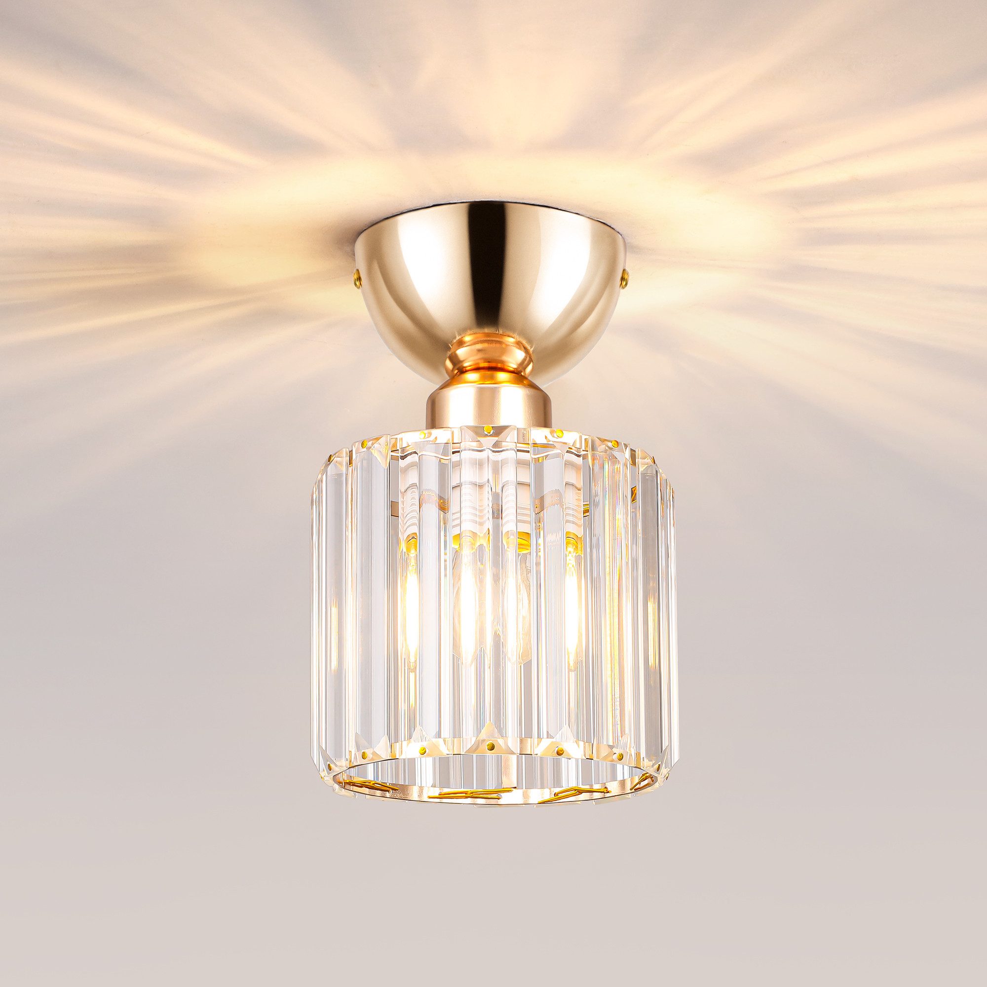 BlingBin Kronleuchter Modern Kristall Deckenleuchte Gold Deckenlampe E27 Fassung, Ø13cm, ohne Leuchtmittel, ohne Glühbirnen, Unterputz-Deckenbeleuchtung für Flur, Schlafzimmer, Wohnzimmer