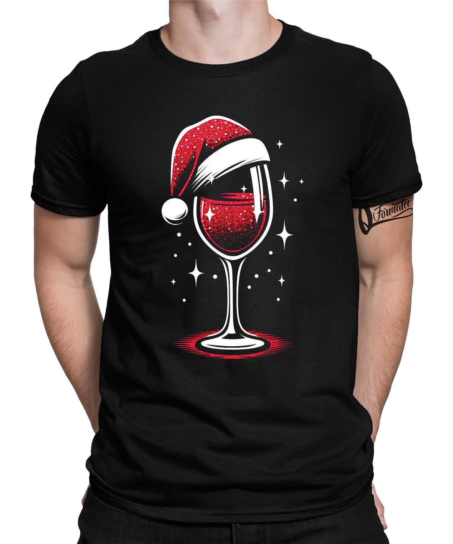 Quattro Formatee Kurzarmshirt Wein Weinliebhaber - Weihnachten X-mas Christmas Herren T-Shirt (1-tlg) Schwarz