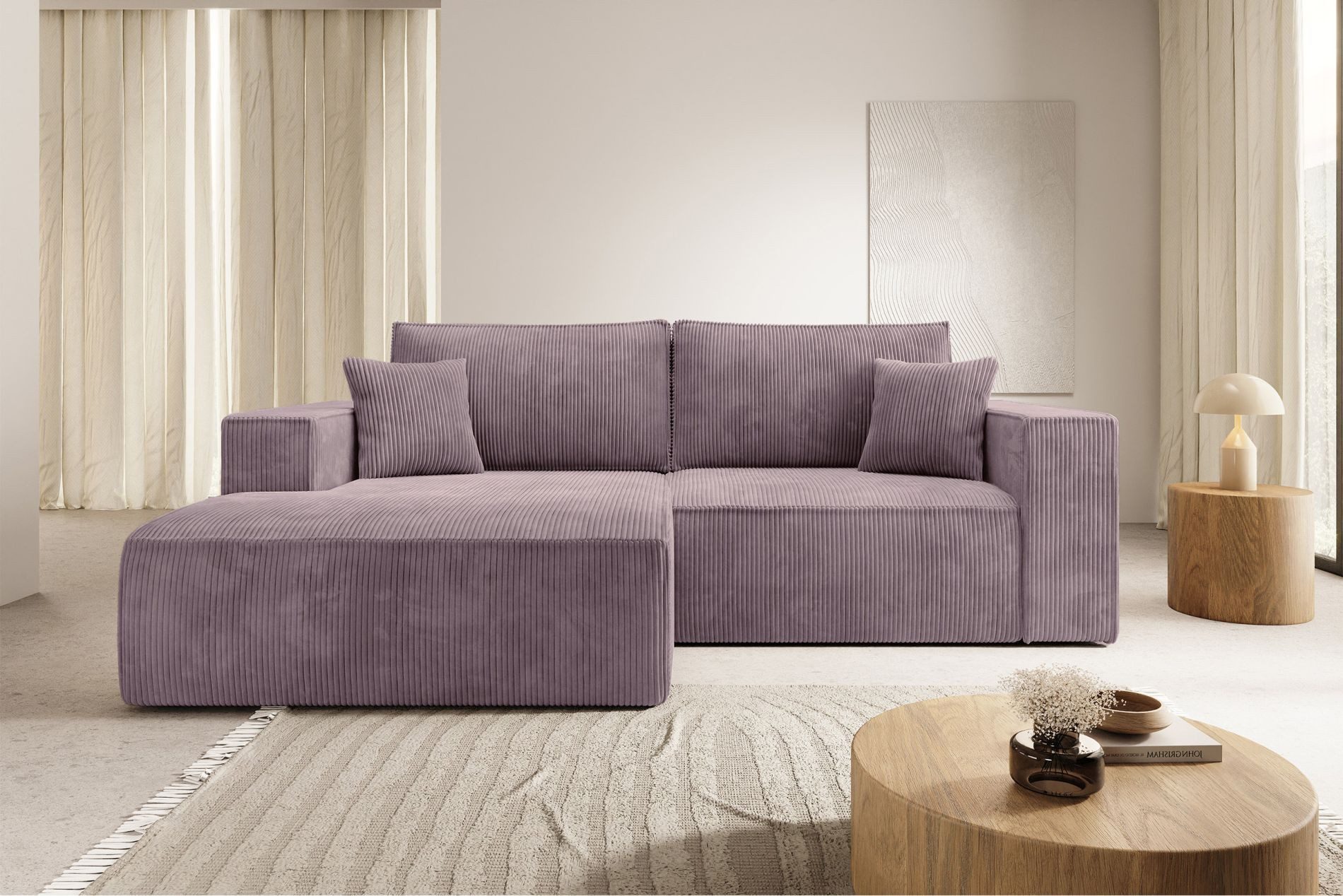 Selsey Ecksofa FARESE MINI, Ecksofa mit Schlaffunktion & Bettkasten, Cord tierfreundlich