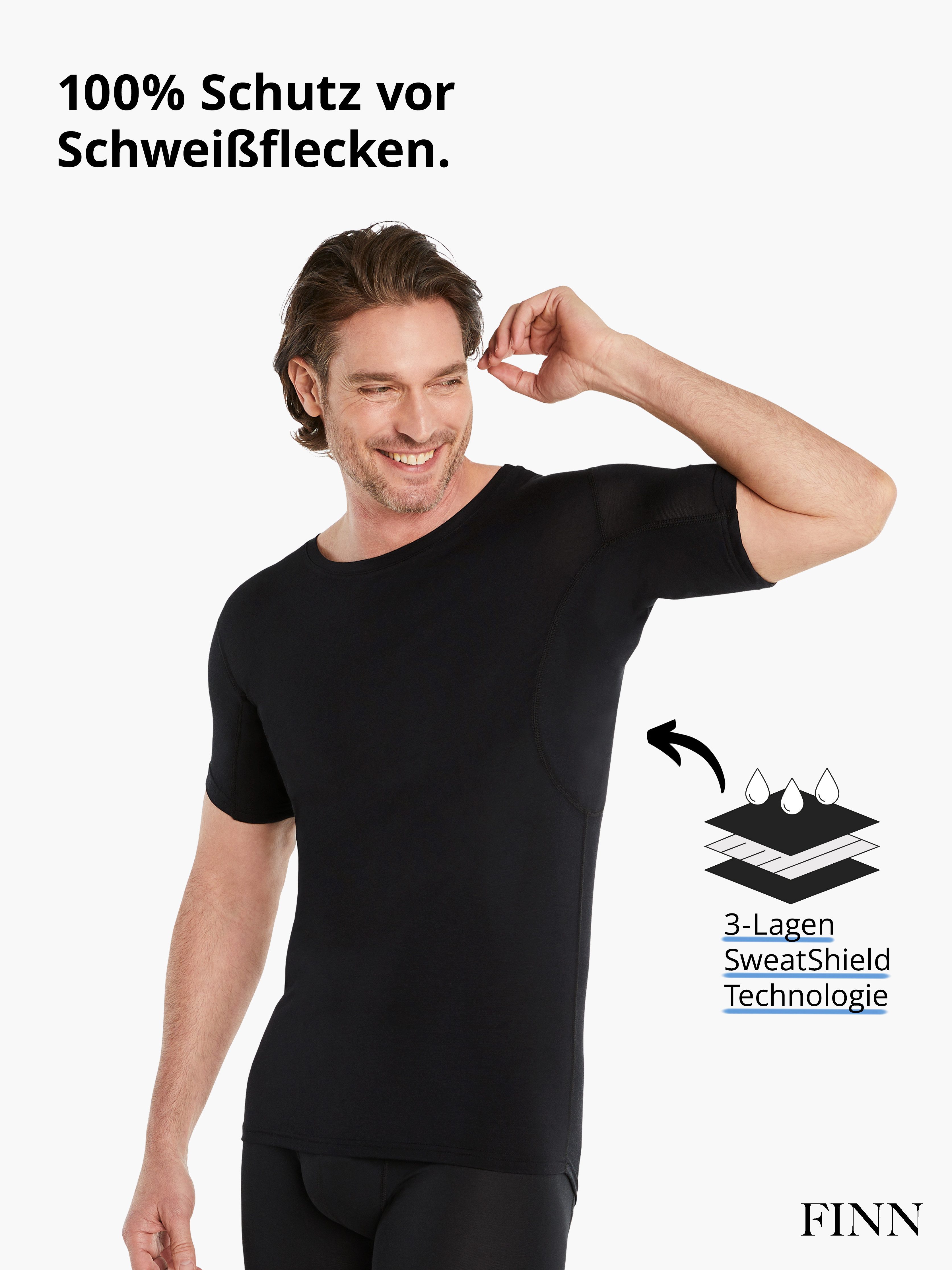 FINN Design Unterhemd Anti-Schweiß Shirt Herren mit Rundhals und integrierten Achselpads Garantierter Schutz vor Schweißflecken und Schweißgeruch
