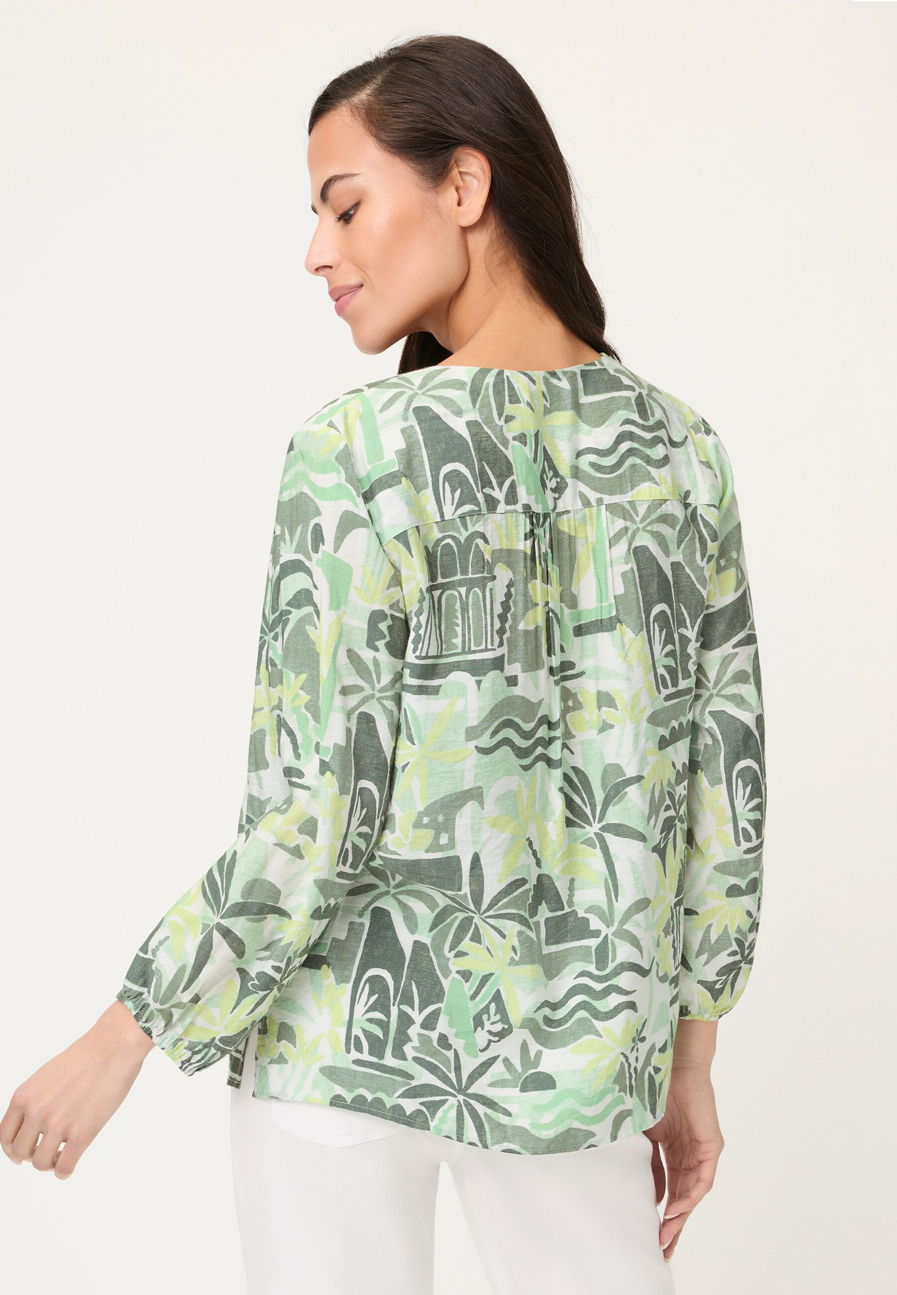 Olsen Hemdbluse Bluse mit Allover-Dessin und Tunika-Ausschnitt