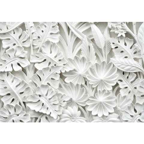 Wallarena Fototapete 3D EFFEKT Blumen weiß Abstrakt Moderne Vlies Tapete für Wohnzimmer oder Schlafzimmer Vliestapete Wandtapete Motivtapete, Glatt, Blumen, Vliestapete inklusive Kleister