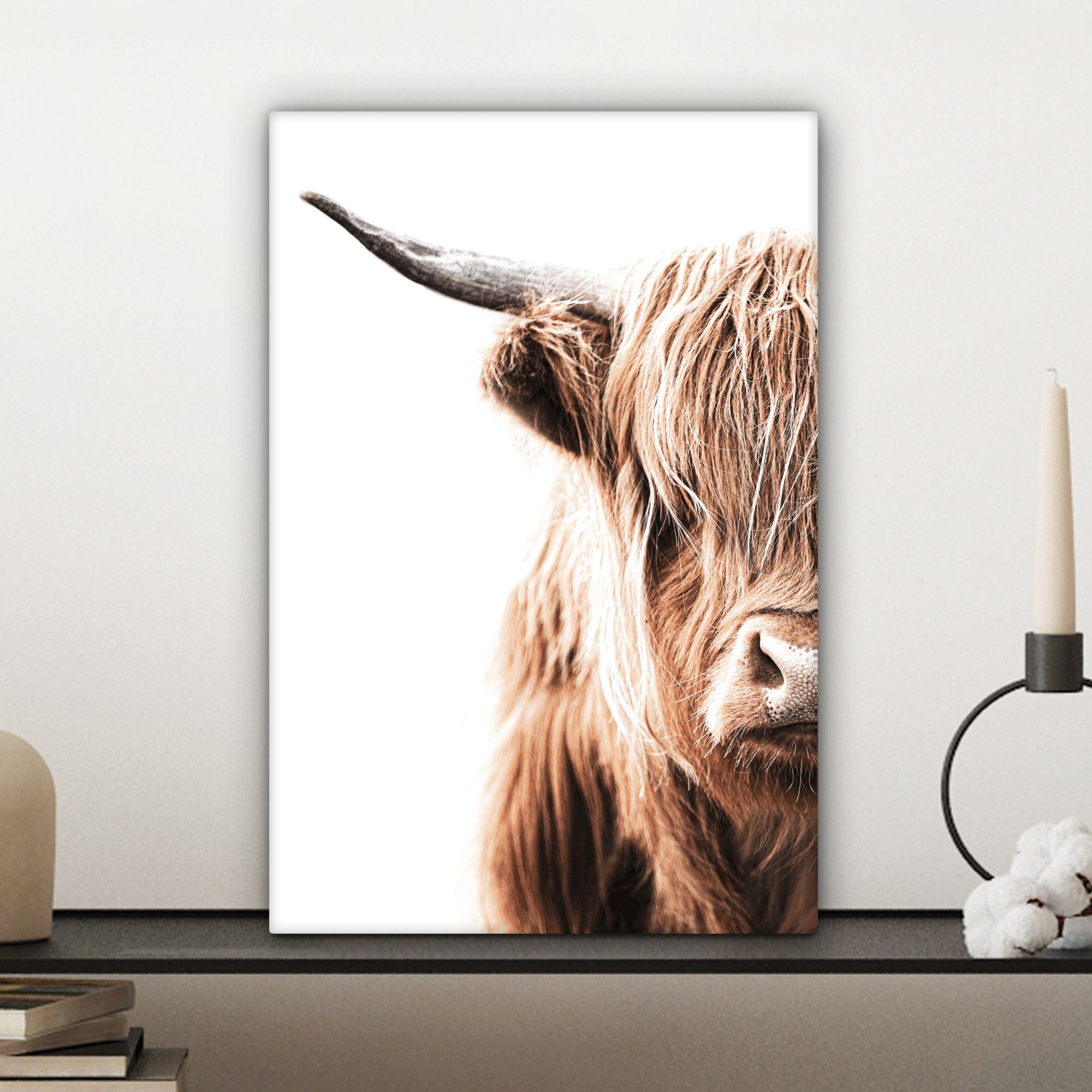 St), 20x30 Leinwandbild Schottischer bespannt Leinwandbild - Gemälde, Stier, fertig Zackenaufhänger, inkl. - (1 OneMillionCanvasses® Highlander Tier cm