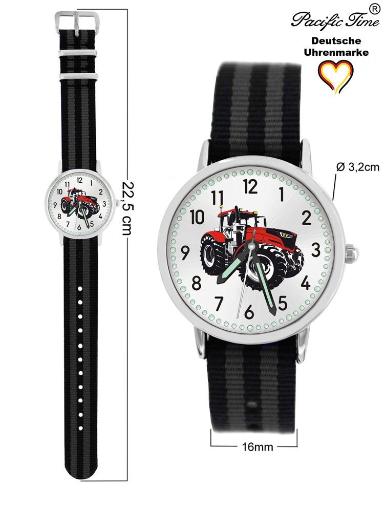 Pacific Time schwarz Mix Quarzuhr - gestreift grau Versand Kinder Gratis Match rot Wechselarmband, und Traktor Armbanduhr Design