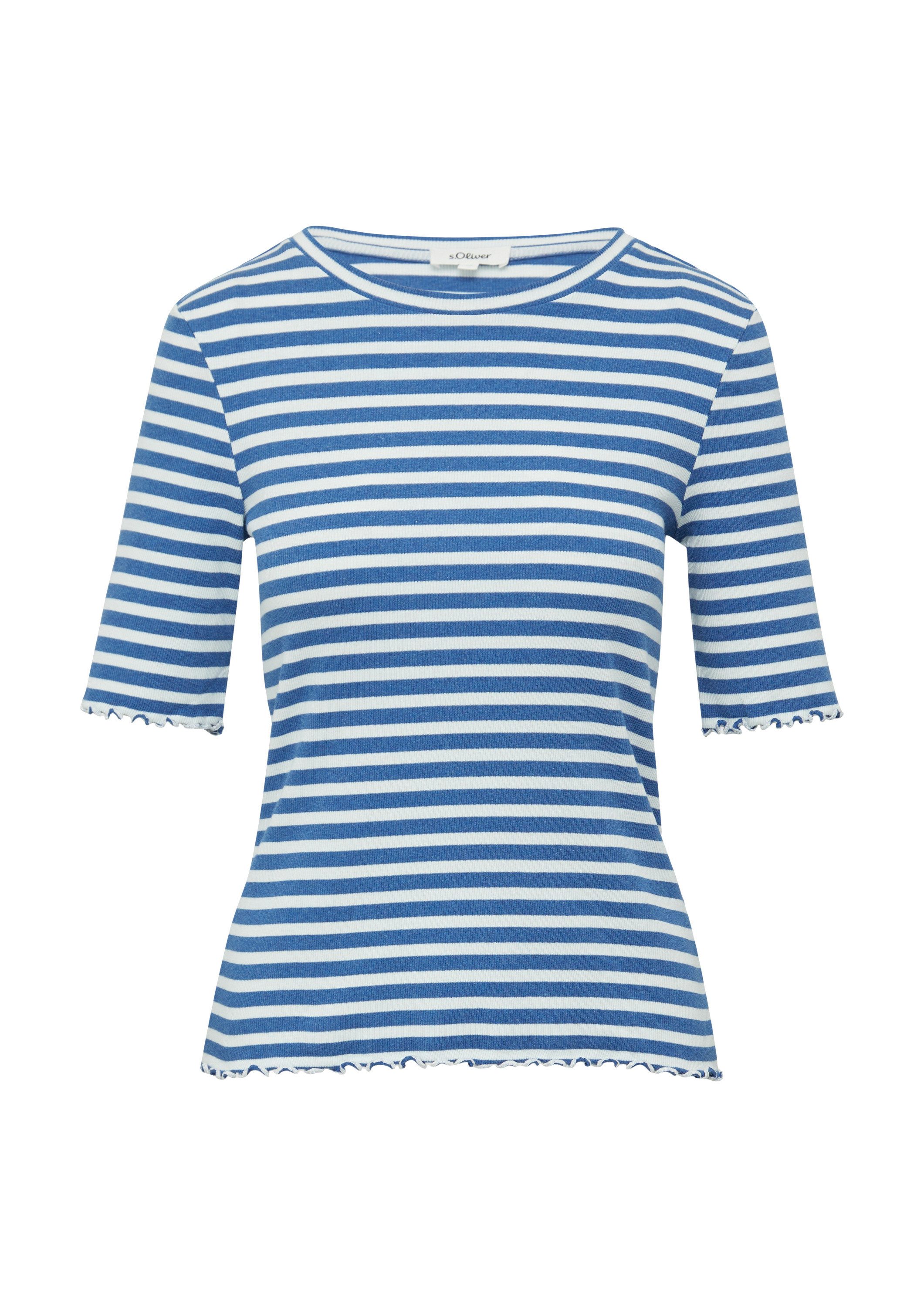 s.Oliver Kurzarmshirt T-Shirt Geripptes T-Shirt mit Ziersaum günstig online kaufen