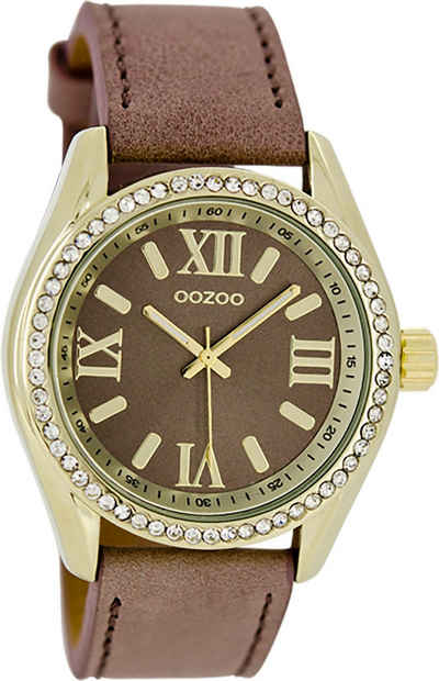 OOZOO Quarzuhr Oozoo Unisex Armbanduhr Vintage Series, Damen, Herrenuhr rund, groß (ca. 40mm) Lederarmband braun