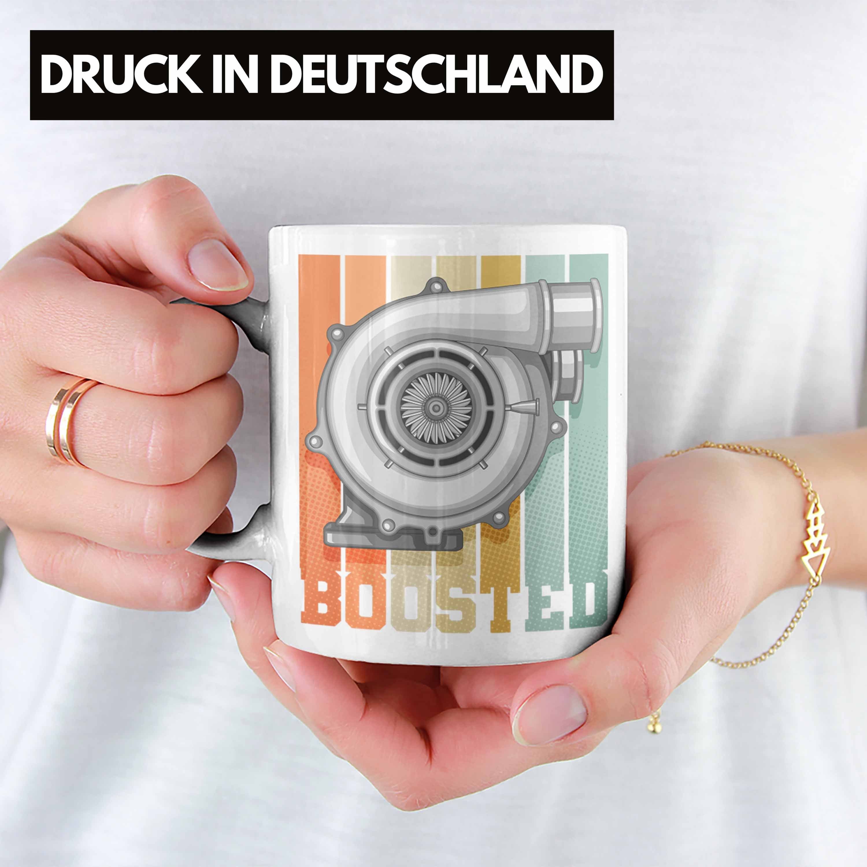 Geschenk - Geschenkidee Trendation Tasse Race Turbo Boost Boosted Tuner Turbolader Männer Tasse Trendation Auto-Liebhaber Weiss