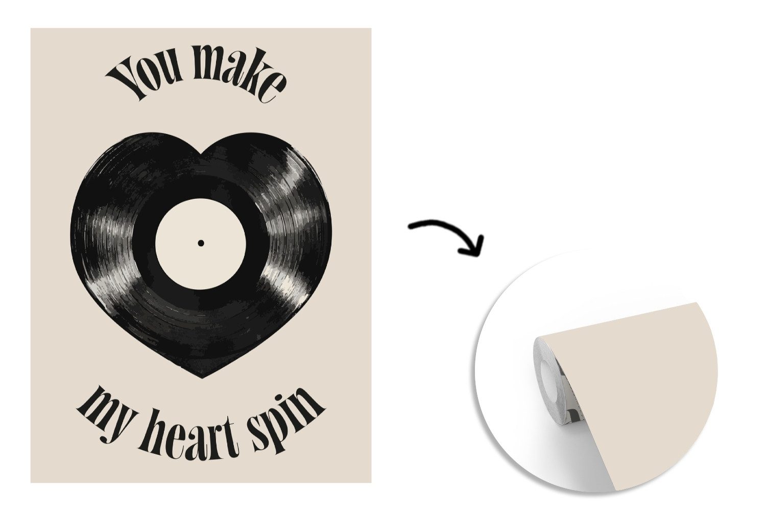 MuchoWow Fototapete Liebe - Musik - Zitat, Matt, bedruckt, Wallpaper für Wohnzimmer, Schlafzimmer, Vinyl Tapete, 195x260 cm