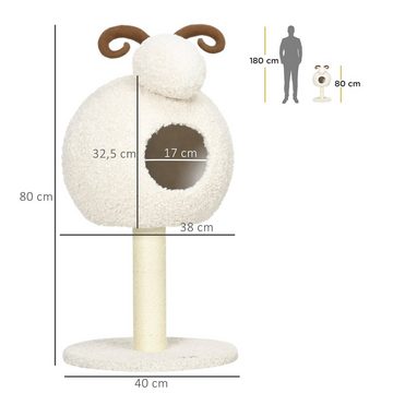 PawHut Kratzbaum Schafdesign inkl. Katzenhöhle u. Kratzstamm, waschbares Kissen, BxTxH: 40x40x80 cm