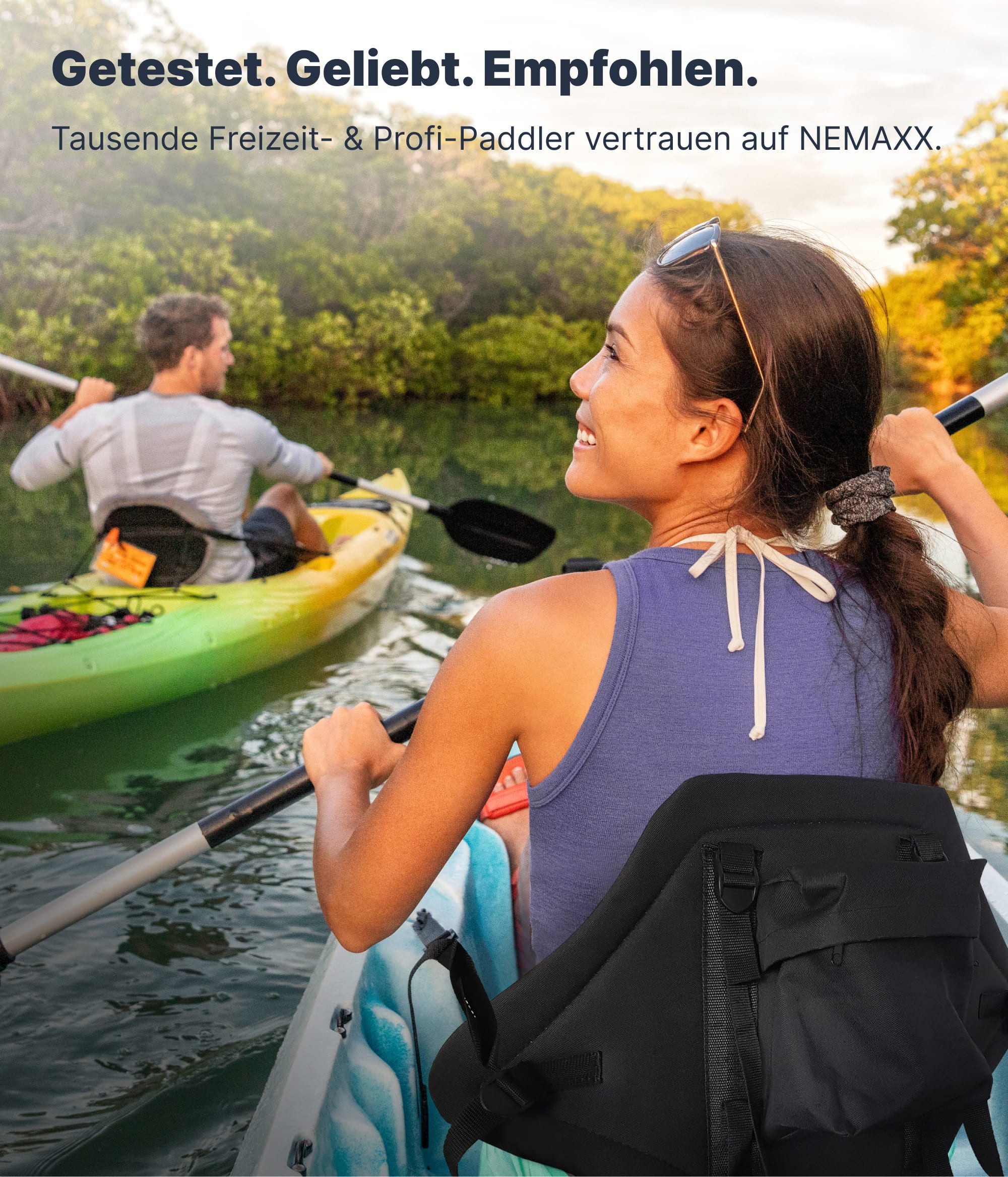 NEMAXX SUP-Rückenlehne Komfort-Sitz für SUP, Kajak & Kanu Weich (mit hoher Rückenlehne, großer Sitzfläche, 4-Punkt-Befestigung), mit Rückentasche, Metallhaken, verstellbaren Gurten & Zubehör