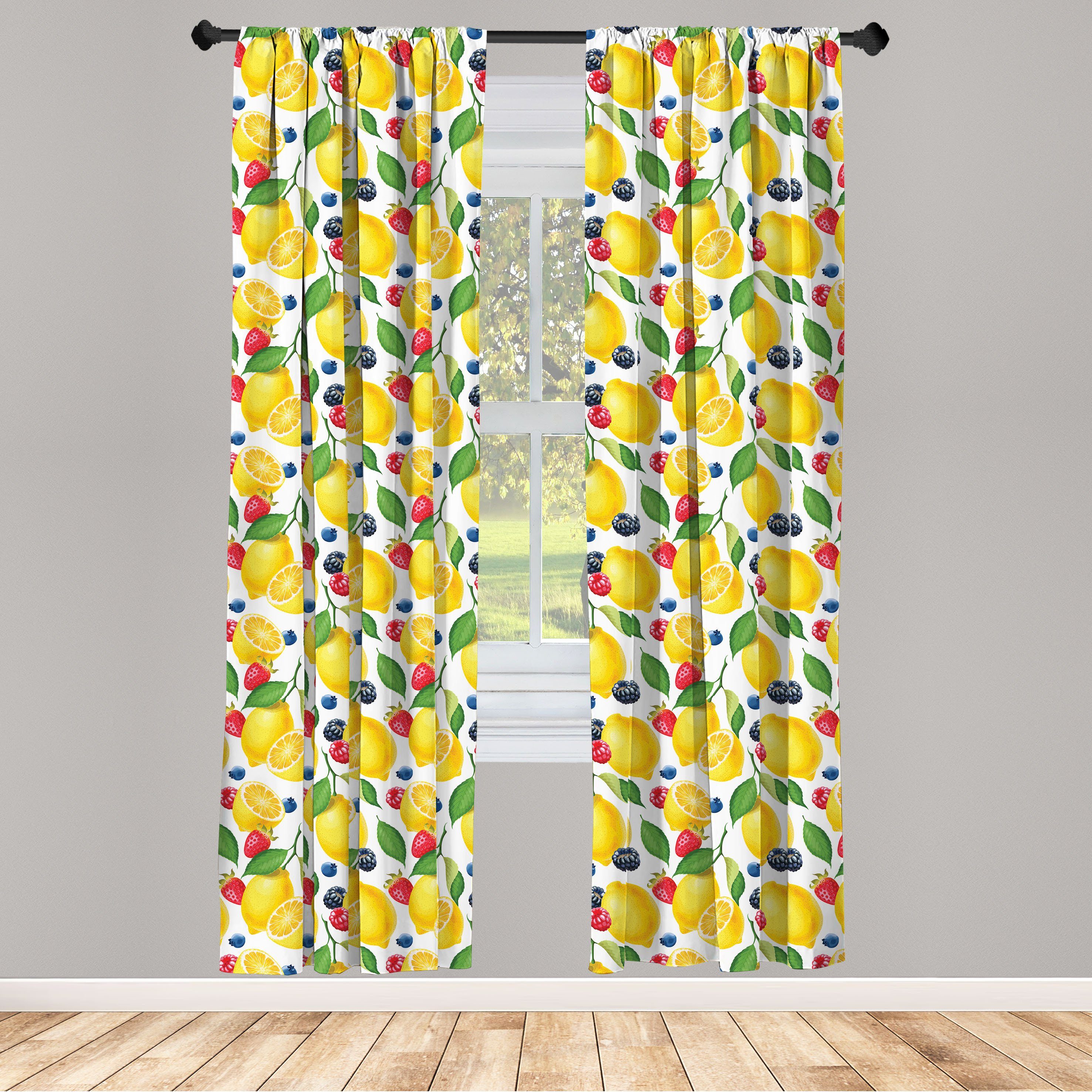 Gardine Vorhang für Wohnzimmer Schlafzimmer Dekor, Abakuhaus, Microfaser, Sommer Zitrone und Beeren Muster