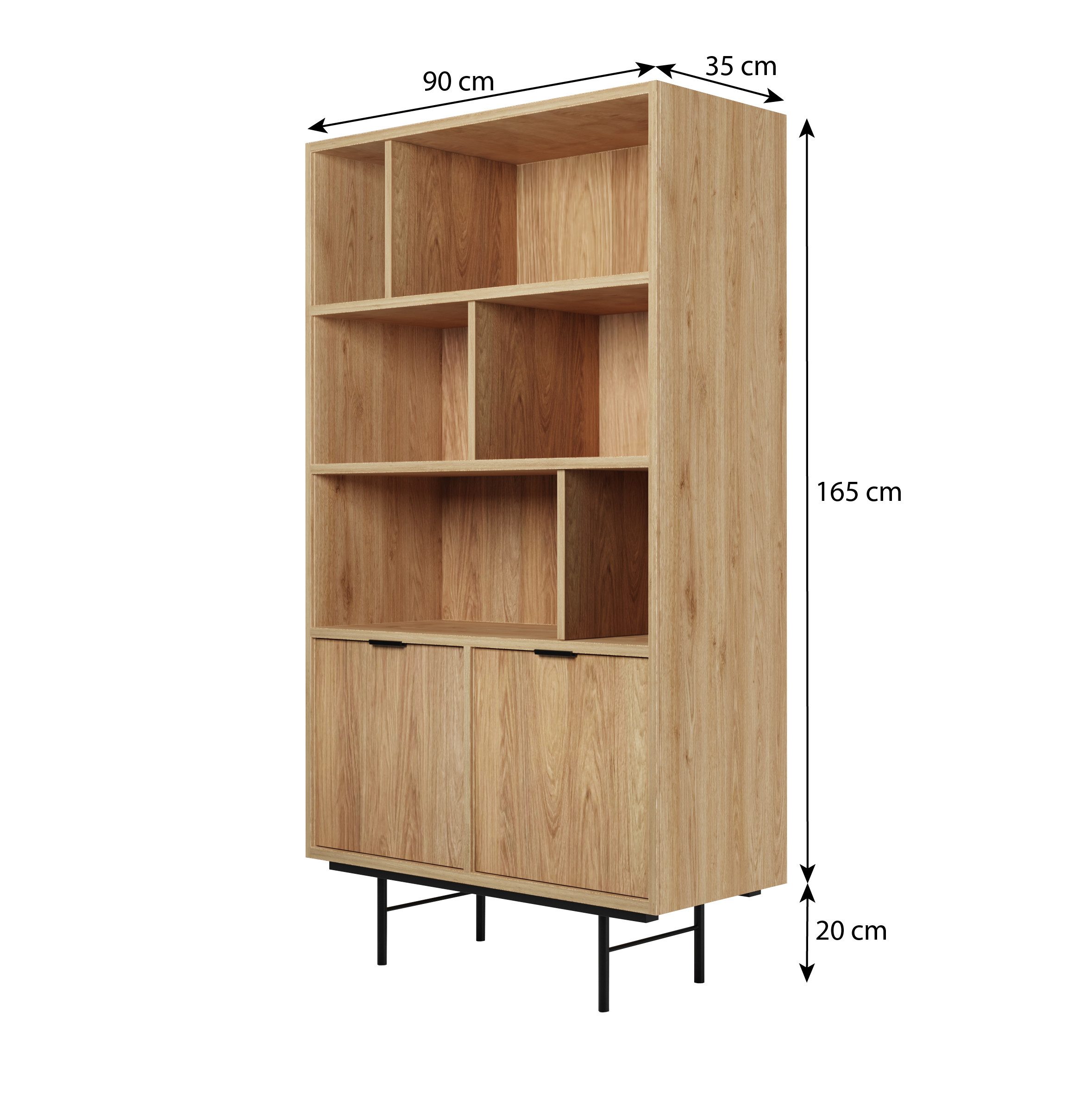 Beautysofa Bücherregal Evron mit 4 offene Regalböden und 2 Unterschränke, hohe Metallbeine, Breite: 90 cm