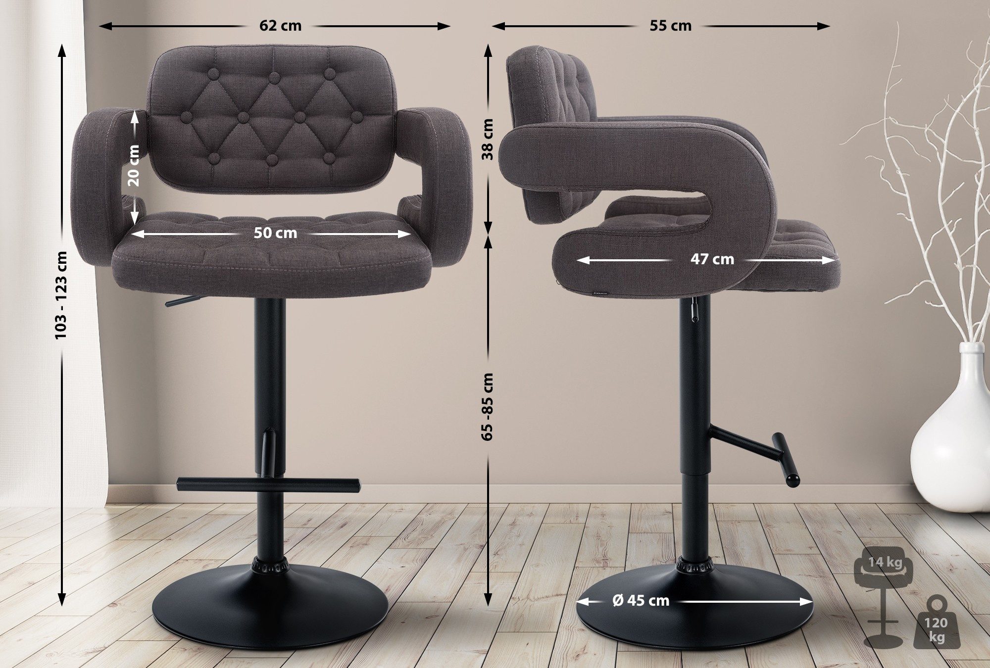 CLP Barhocker Dublin, Stoff-Bezug, drehbar und günstig online kaufen