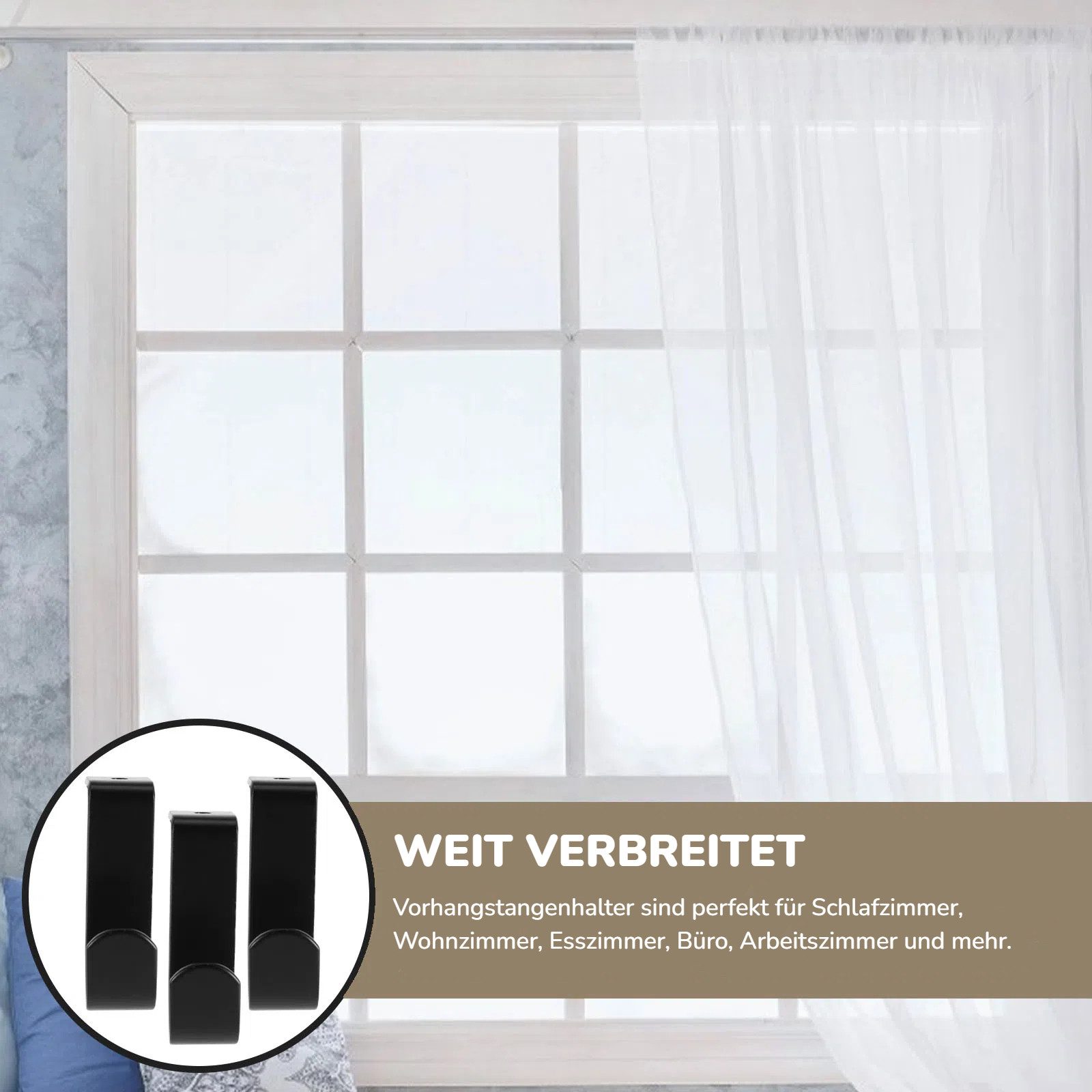 BlingBin Gardinenstangenhalter Deckenhalterung Vorhangstange Halter, Metall Gardinenstange Halterung, Vorhangstange, Gardinenstange, (6er Set, 6-St., 5.5*2*6.5  – Bild 3 von 5