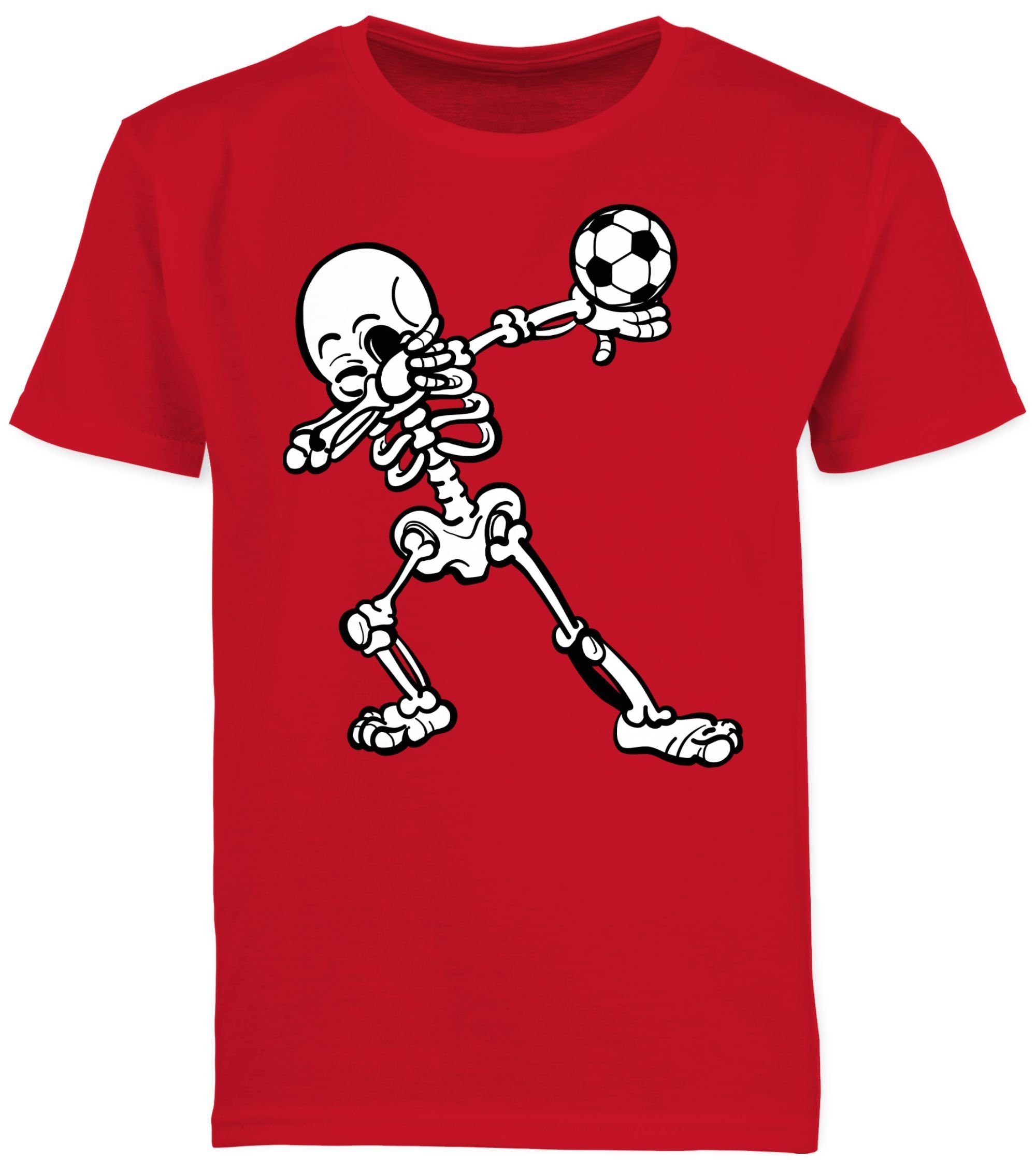 Fussball Kinder Shirtracer Kleidung Sport Rot 1 Skelett mit T-Shirt Dabbendes