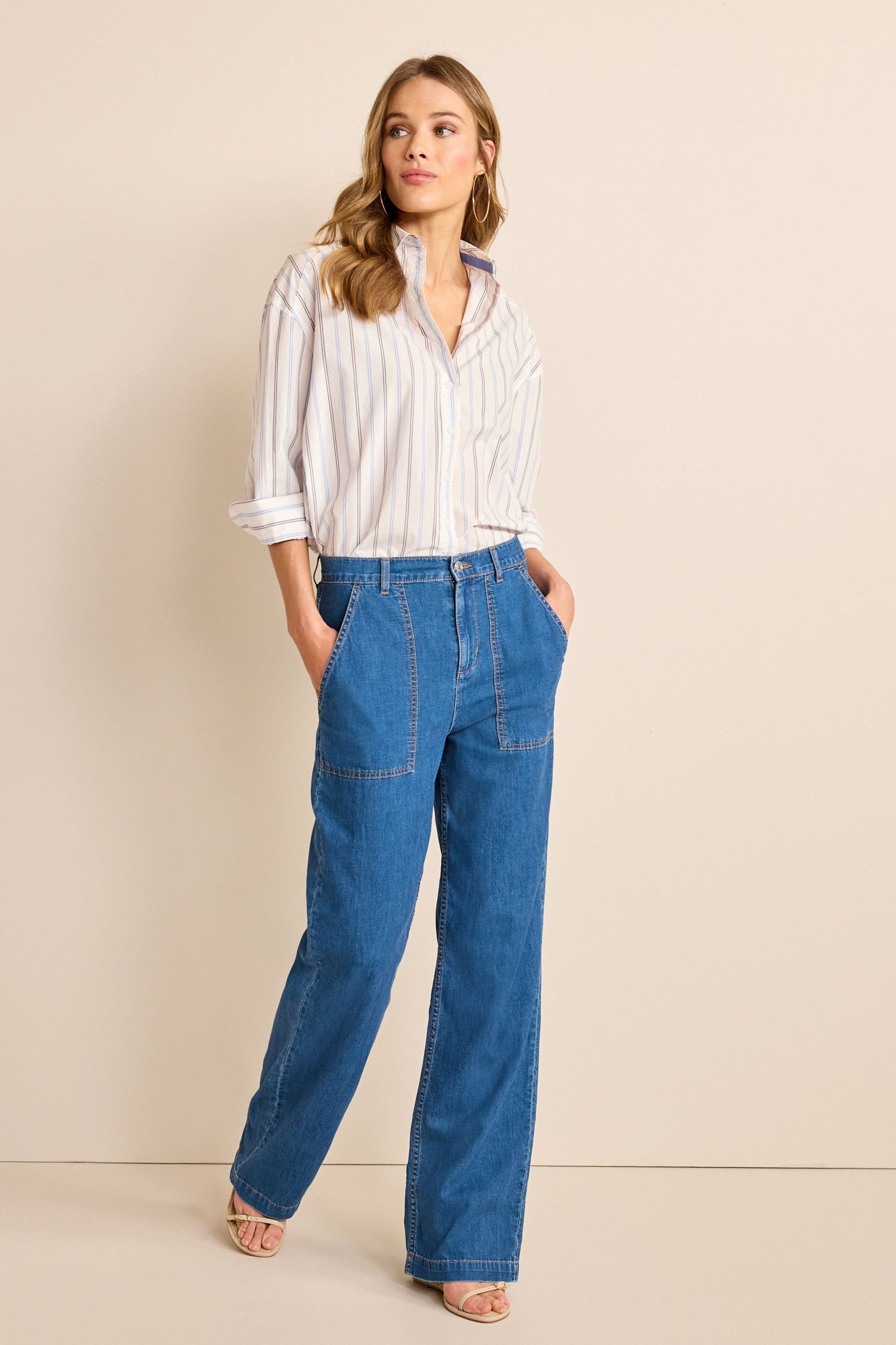 Baggy Jeans Damen High Waist - Weite Straight Leg Hose Mit Elasthan