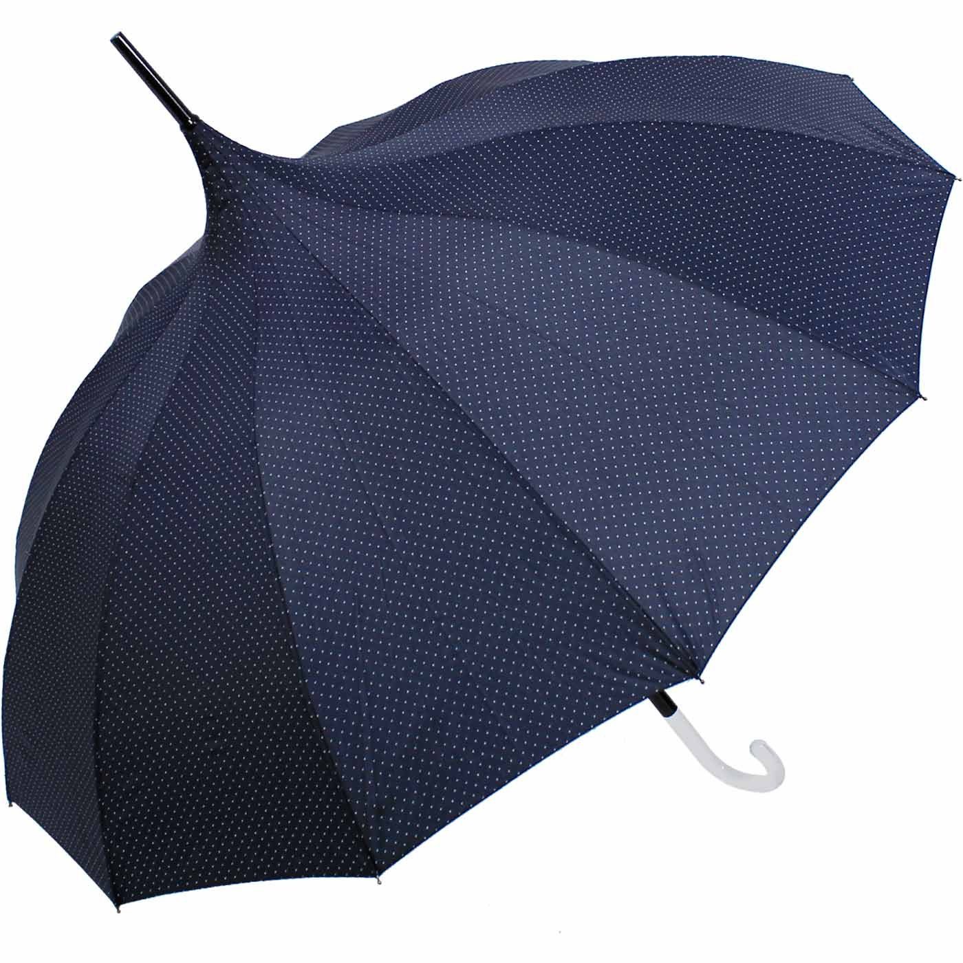 Pagodenform blau Auf-Automatik, mit dezenten Langregenschirm geformter auffällig Punkten mit doppler® elegante Damenschirm