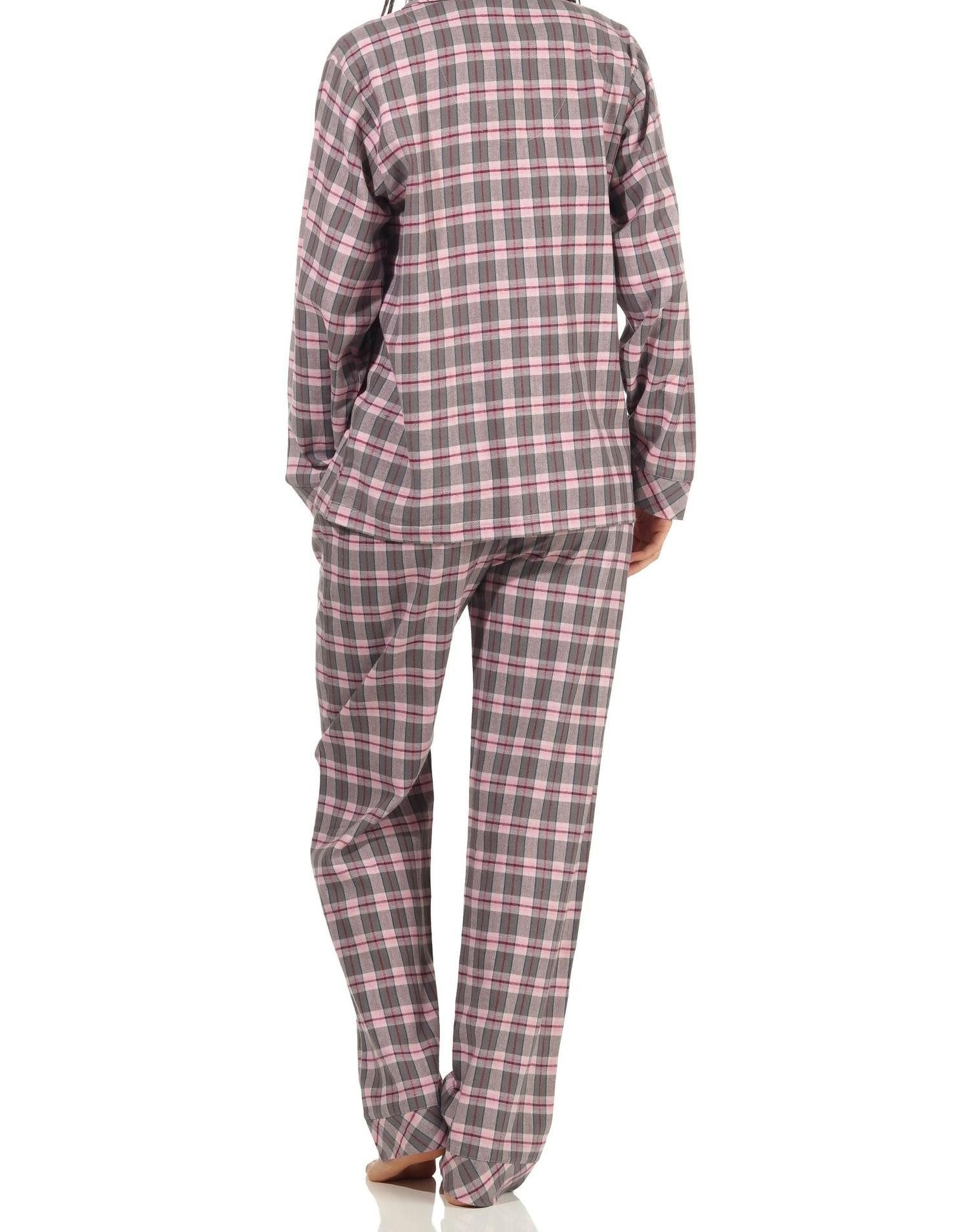 Normann Relaxanzug Normann Damen Flanell Schlafanzug lang mit Knopfleiste und Hemdkragen – Bild 2 von 3