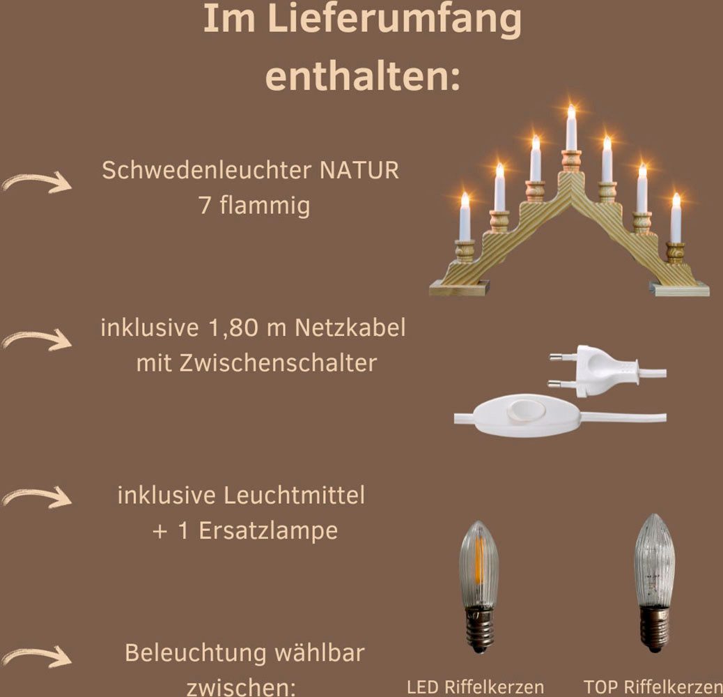 Weigla Lichterbogen Schwede, Weihnachtsdeko, Made in Germany (1-tlg), 7-flammig