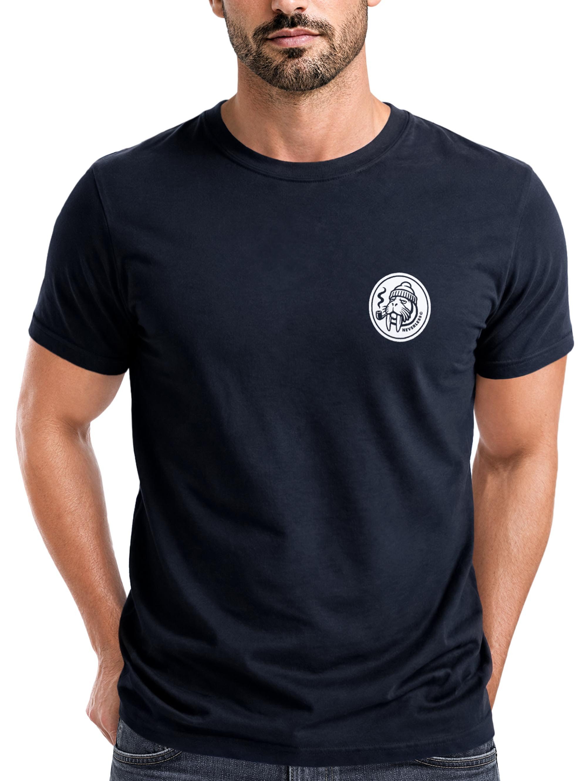 Neverless Print-Shirt Herren T-Shirt Brustprint - Logo Design Walross - Baumwollshirt mit Print